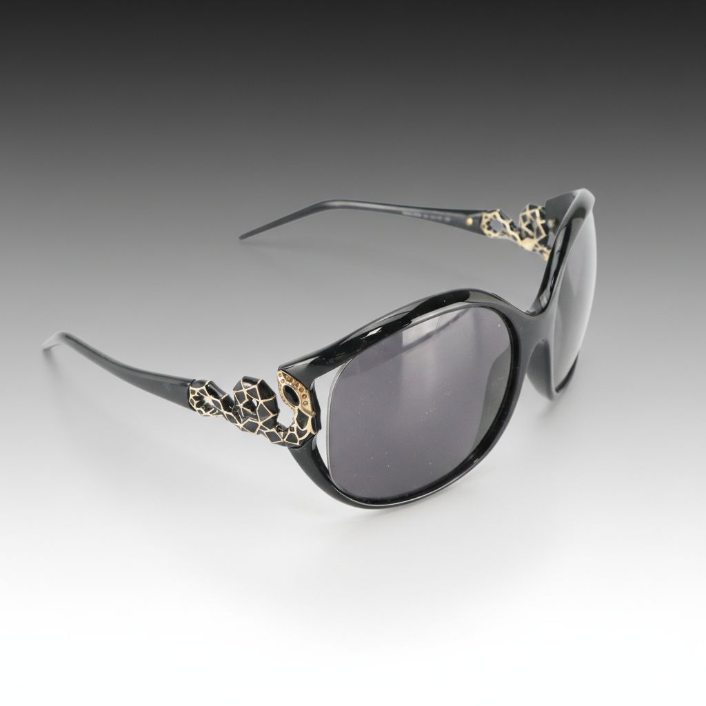 Roberto Cavalli Teseo 379S B5 Snake Embellished Round Sunglasses, With Case