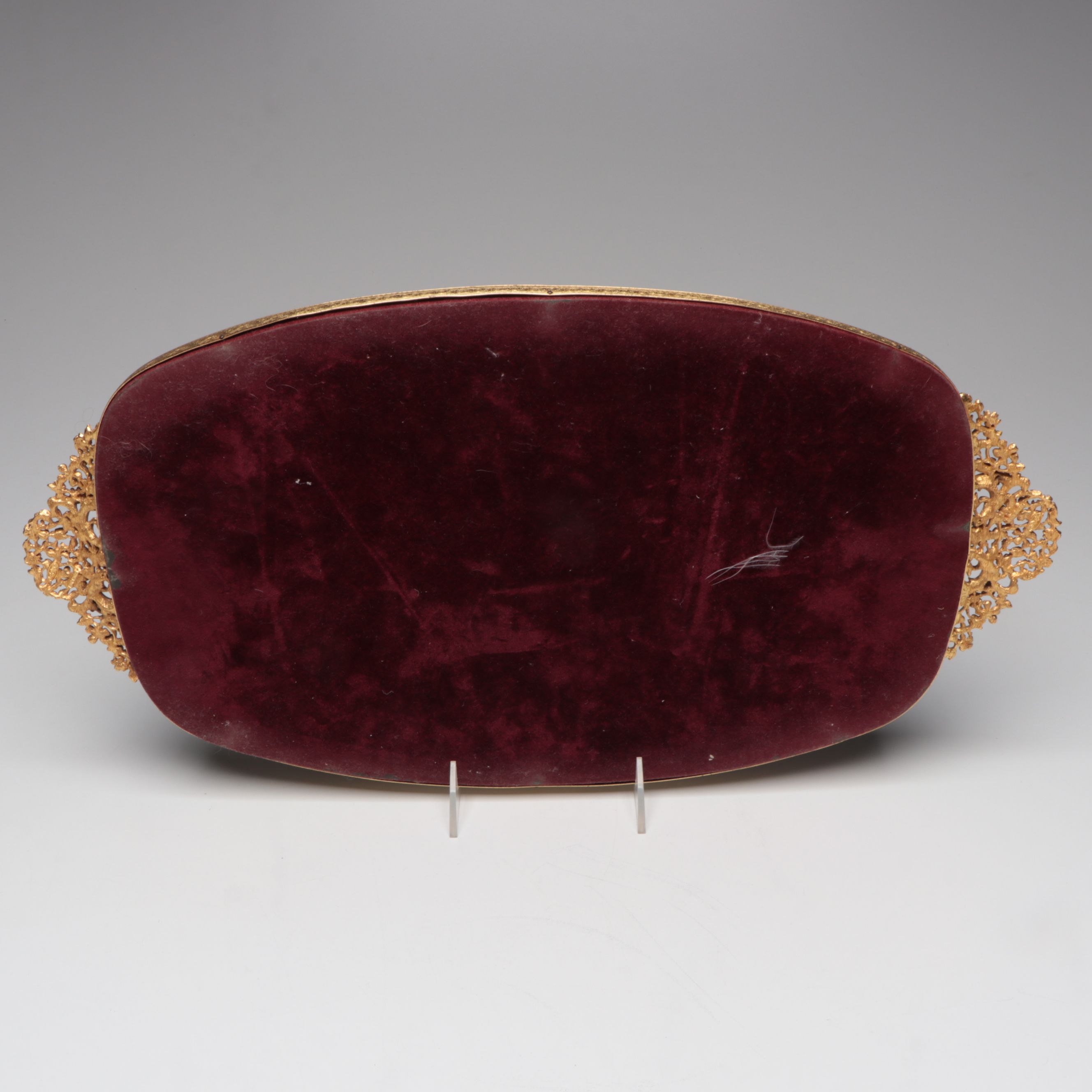 Floral Enamel Hairbrush, Perfume Bottle, Hand Mirror, and Mirrored Tray