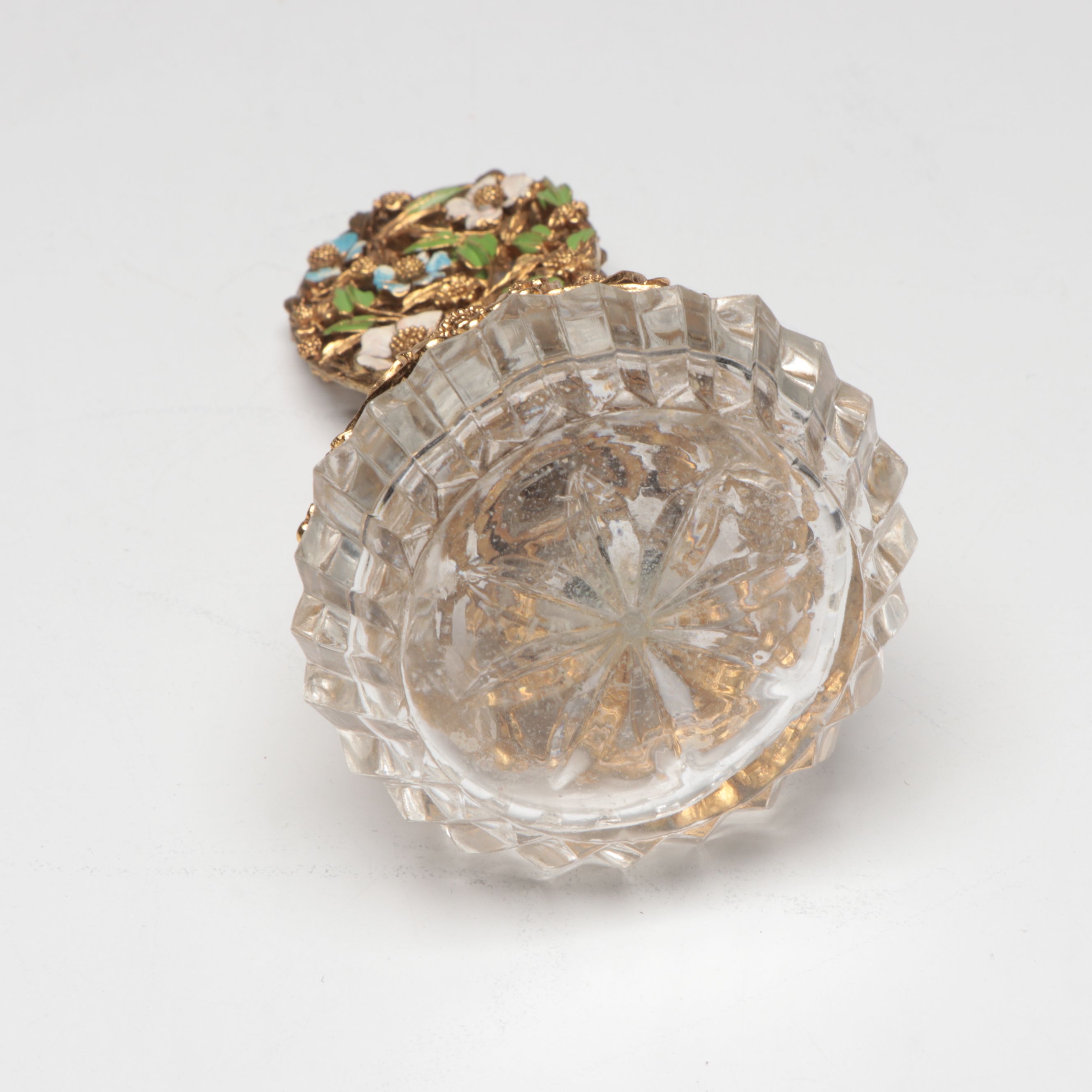 Floral Enamel Hairbrush, Perfume Bottle, Hand Mirror, and Mirrored Tray