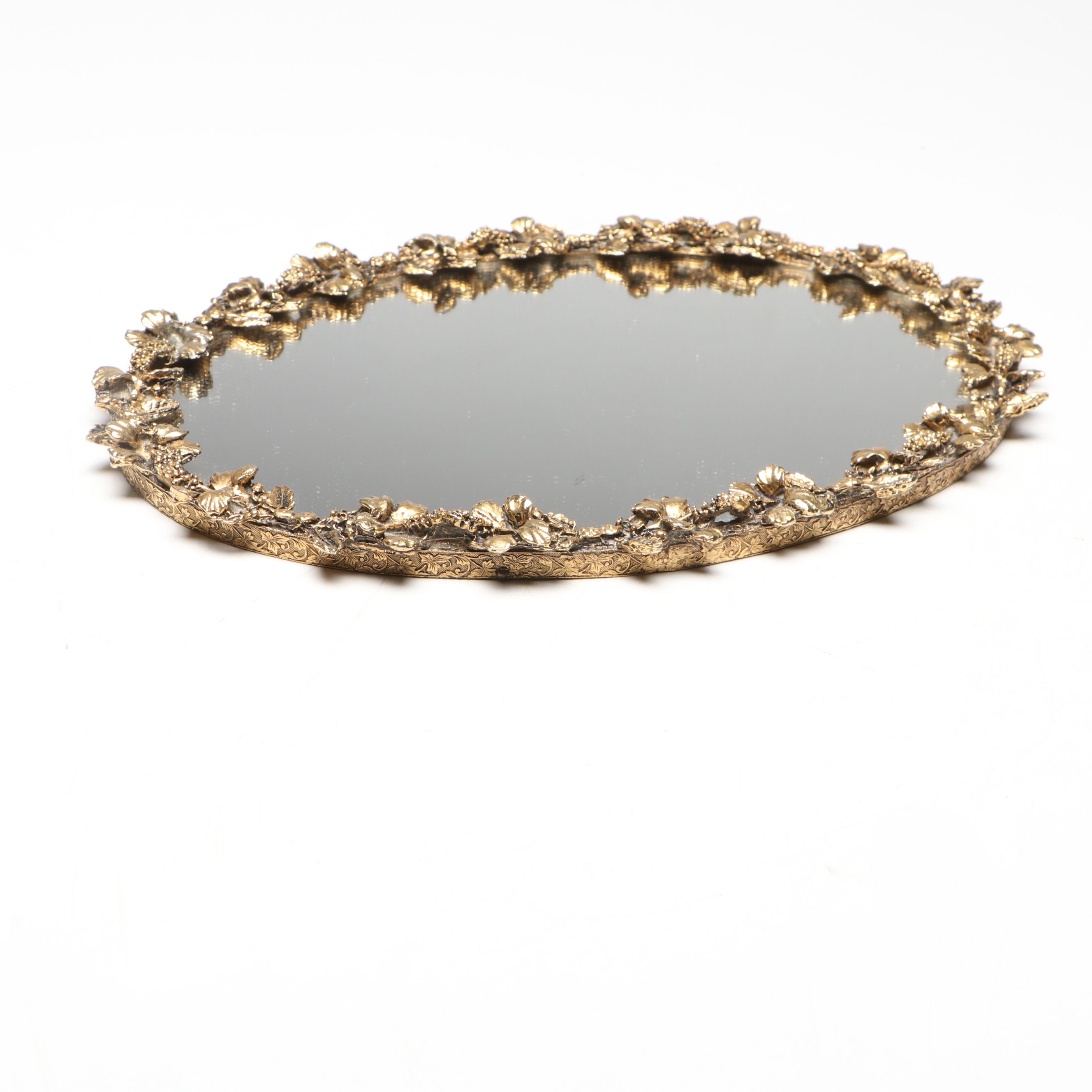 Gilt Ormolu Perfume Bottles with Mirrored Floral Vanity Tray, 20th Century