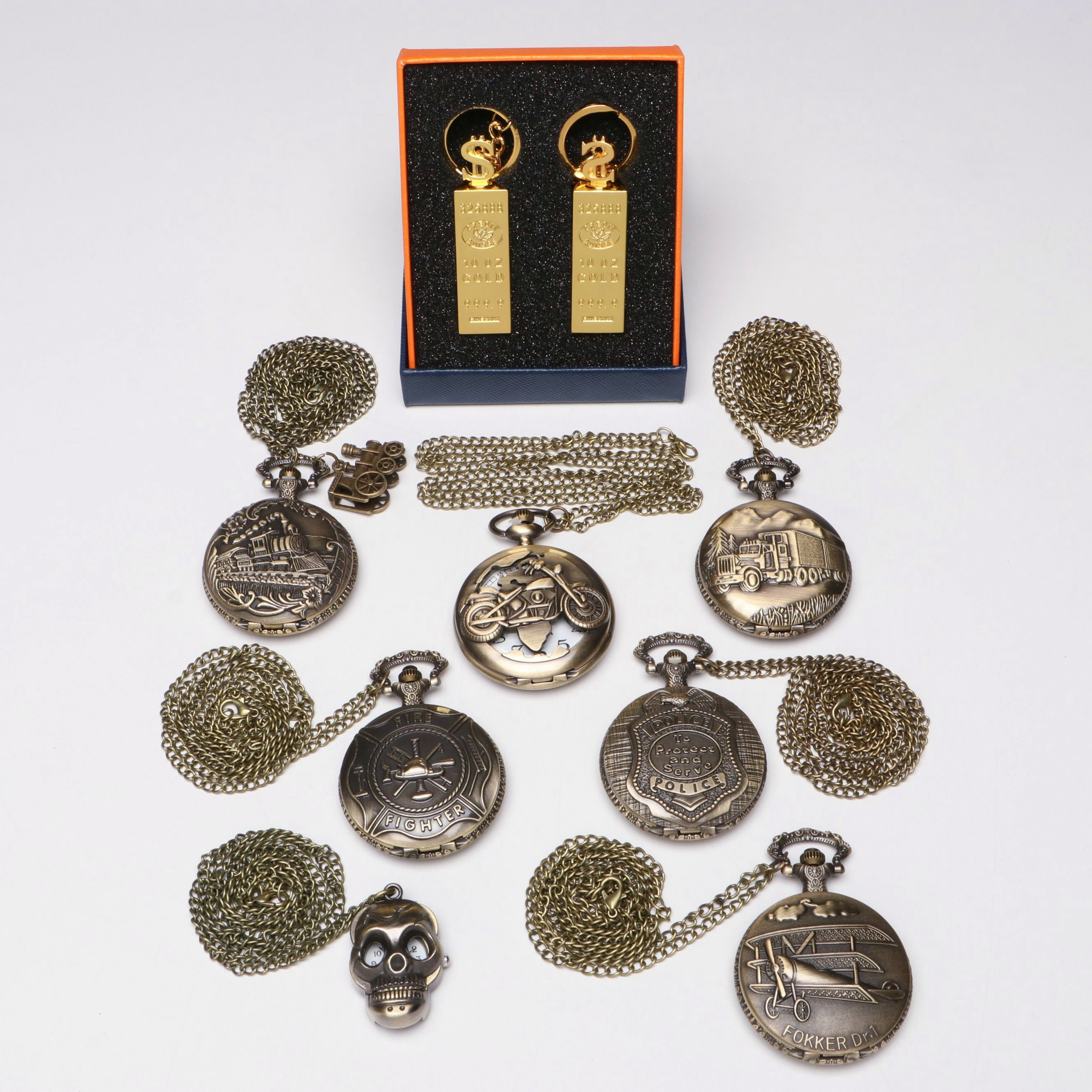 TopFlames Gold Bar Metal Lighter Key Chains with Other Pocket Watches