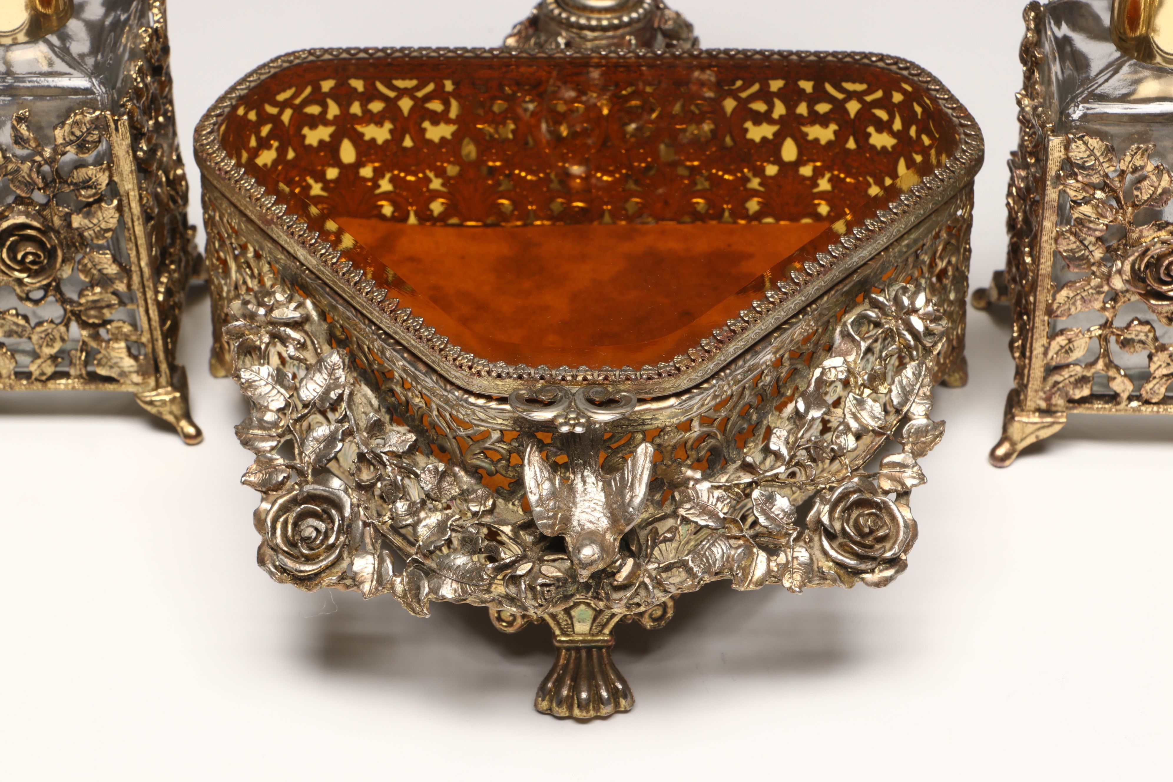 Hollywood Regency Style Ormolu Vanity Boxes and Perfume Bottle