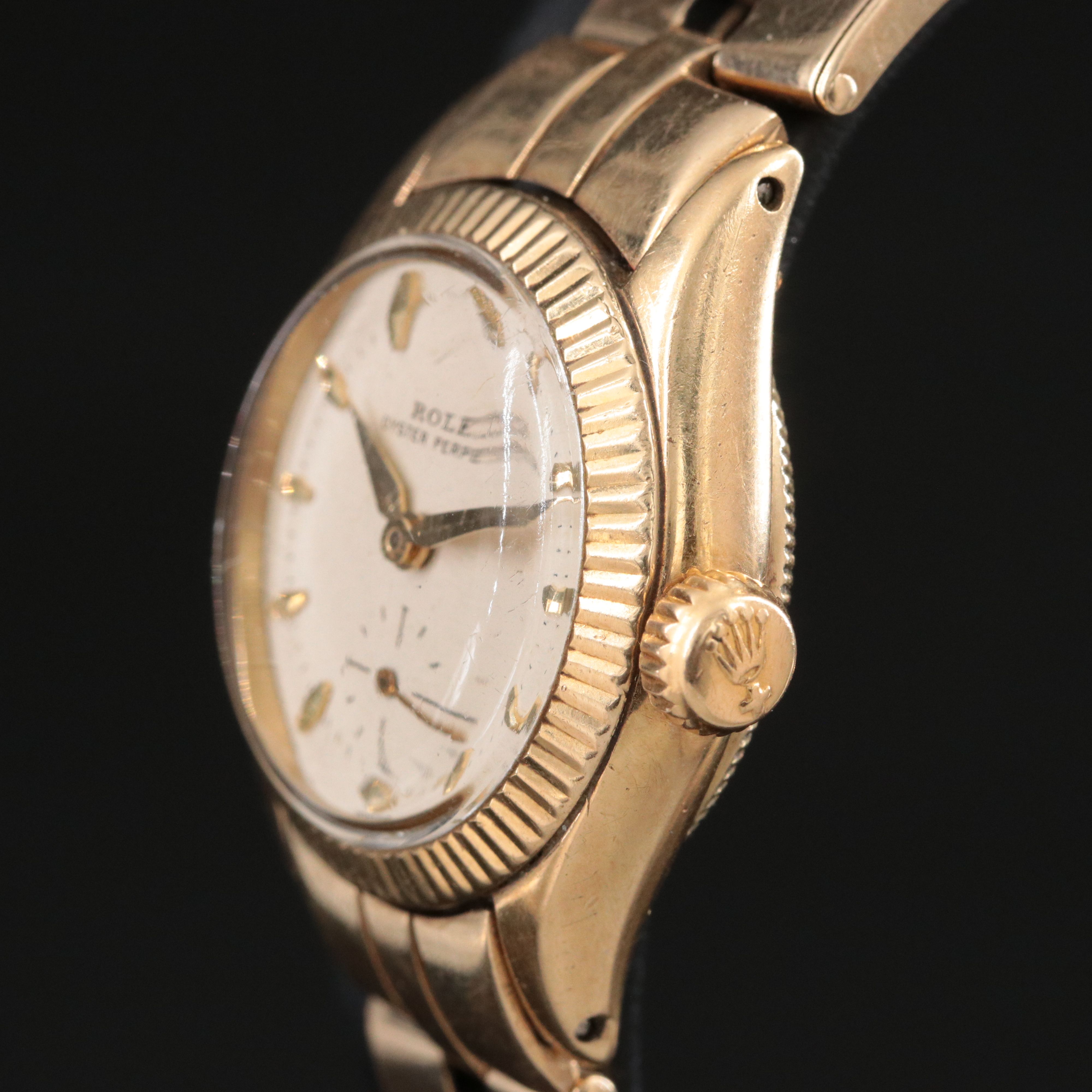 Vintage 14K Rolex Oyster Perpetual Custom Expansion Bracelet Watch