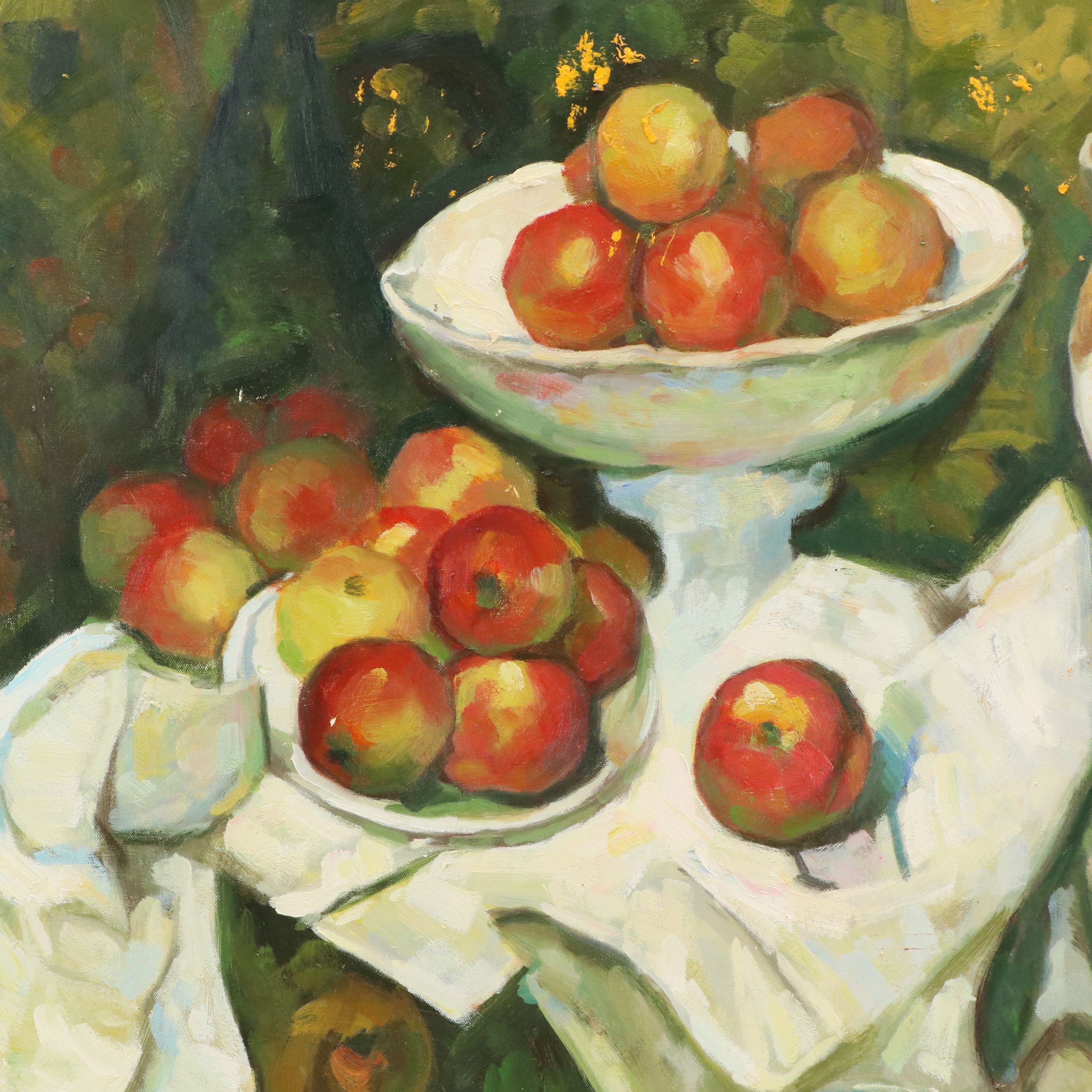 After Paul Cézanne Oil Master Copy of "Still Life with Apples," 21st Century