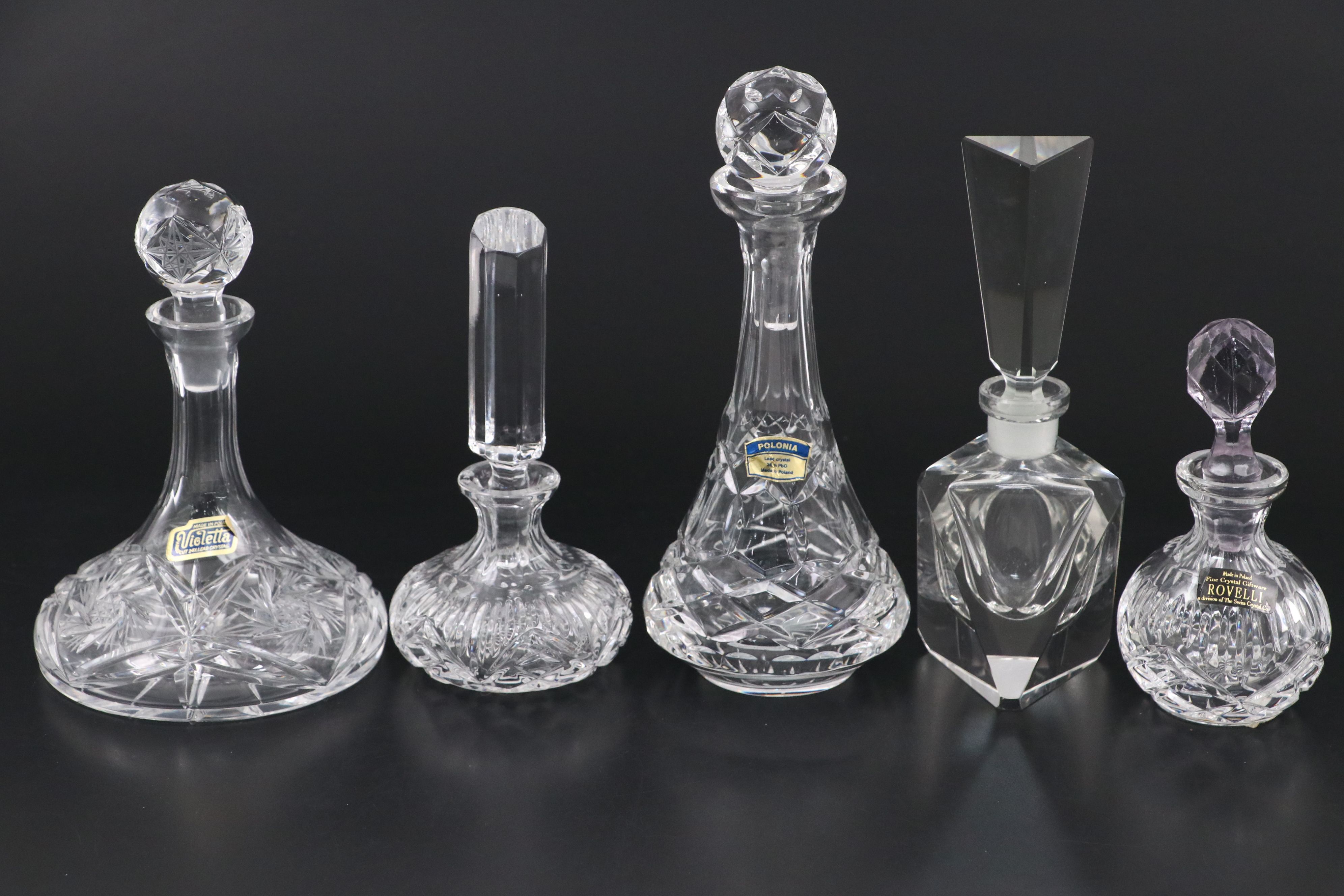 Polonia, Violetta, Rovelli, and Other Crystal Perfume Bottles and Tray