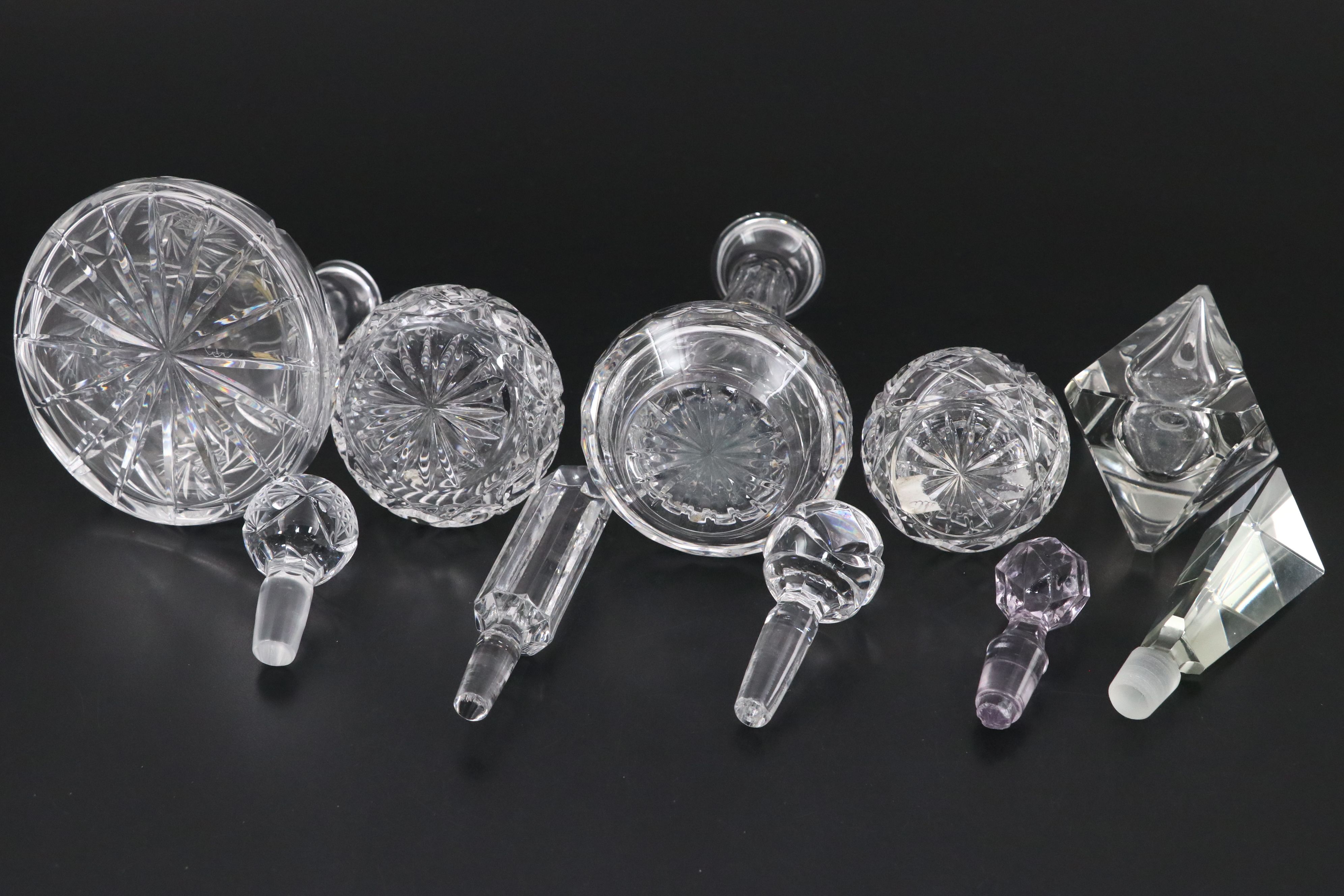 Polonia, Violetta, Rovelli, and Other Crystal Perfume Bottles and Tray