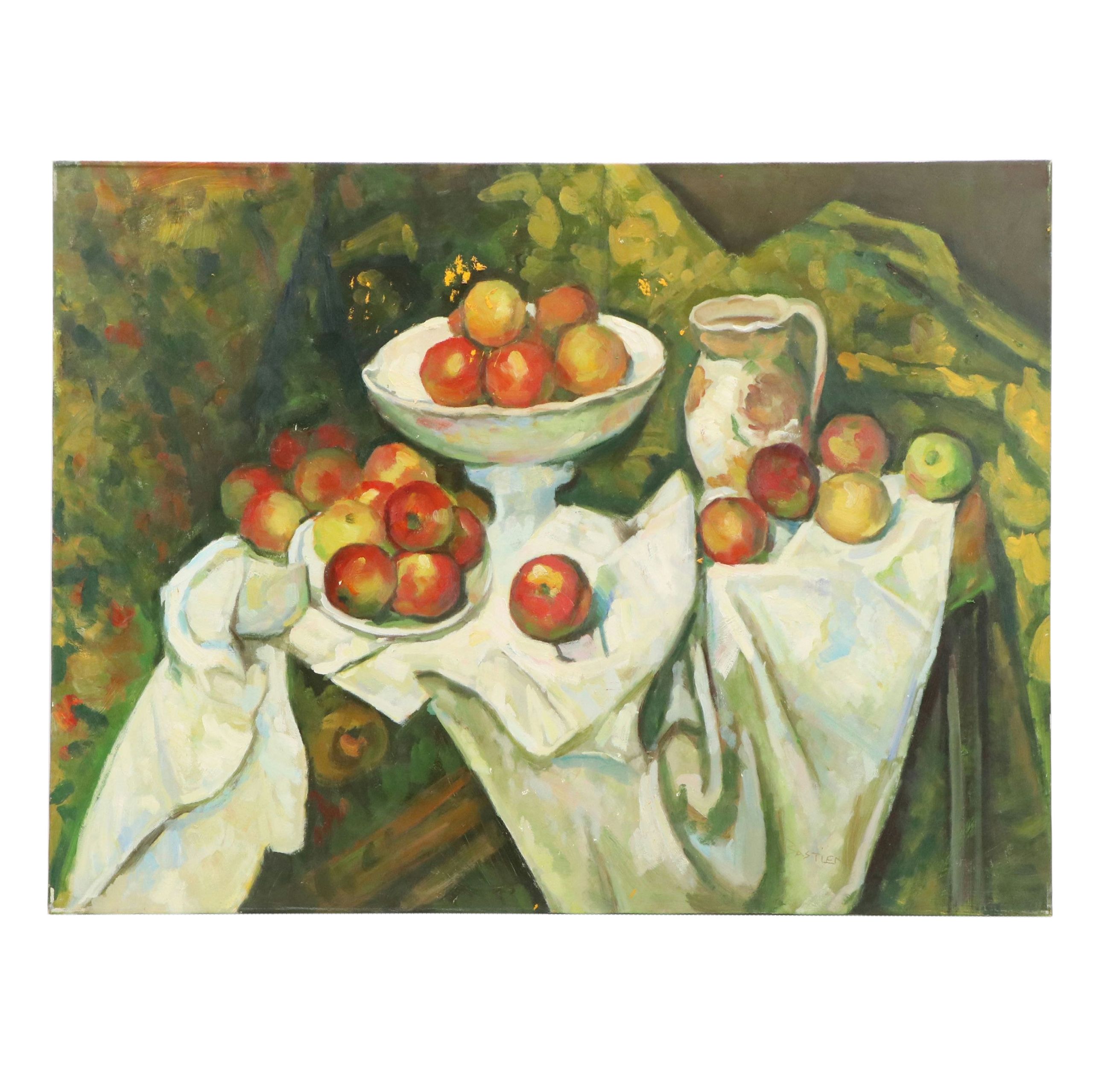 After Paul Cézanne Oil Master Copy of "Still Life with Apples," 21st Century