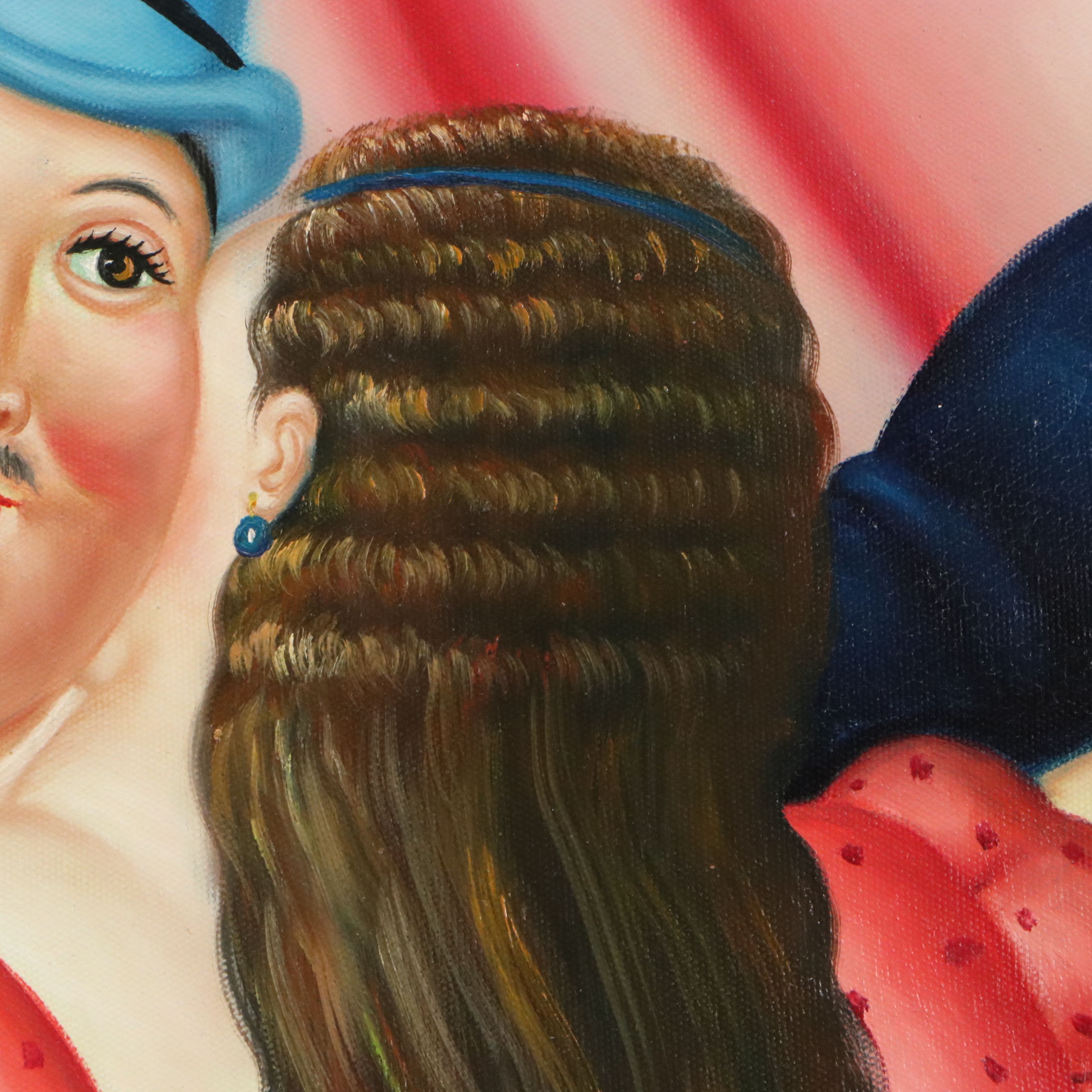 After Fernando Botero Oil Painting of Couple Dancing