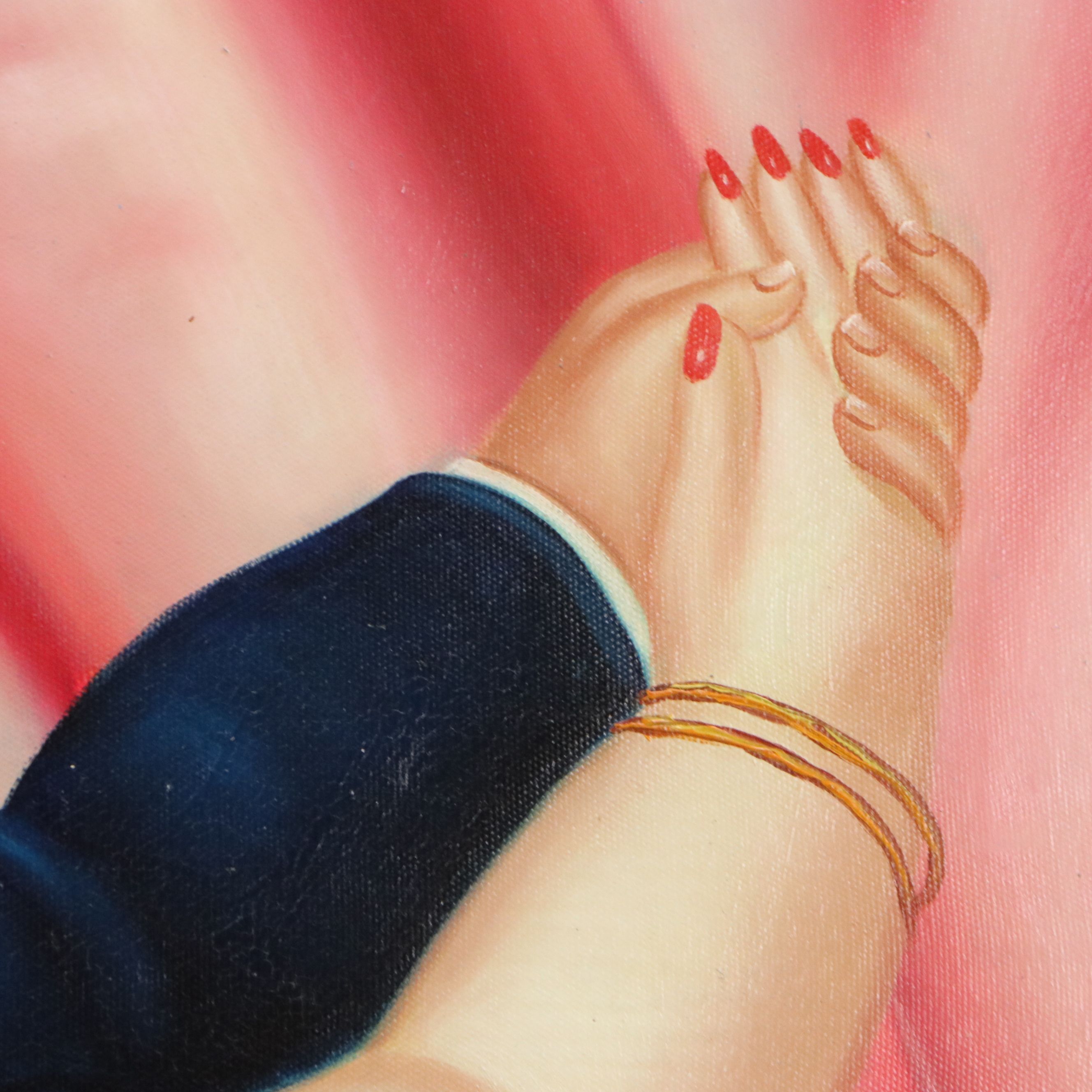 After Fernando Botero Oil Painting of Couple Dancing