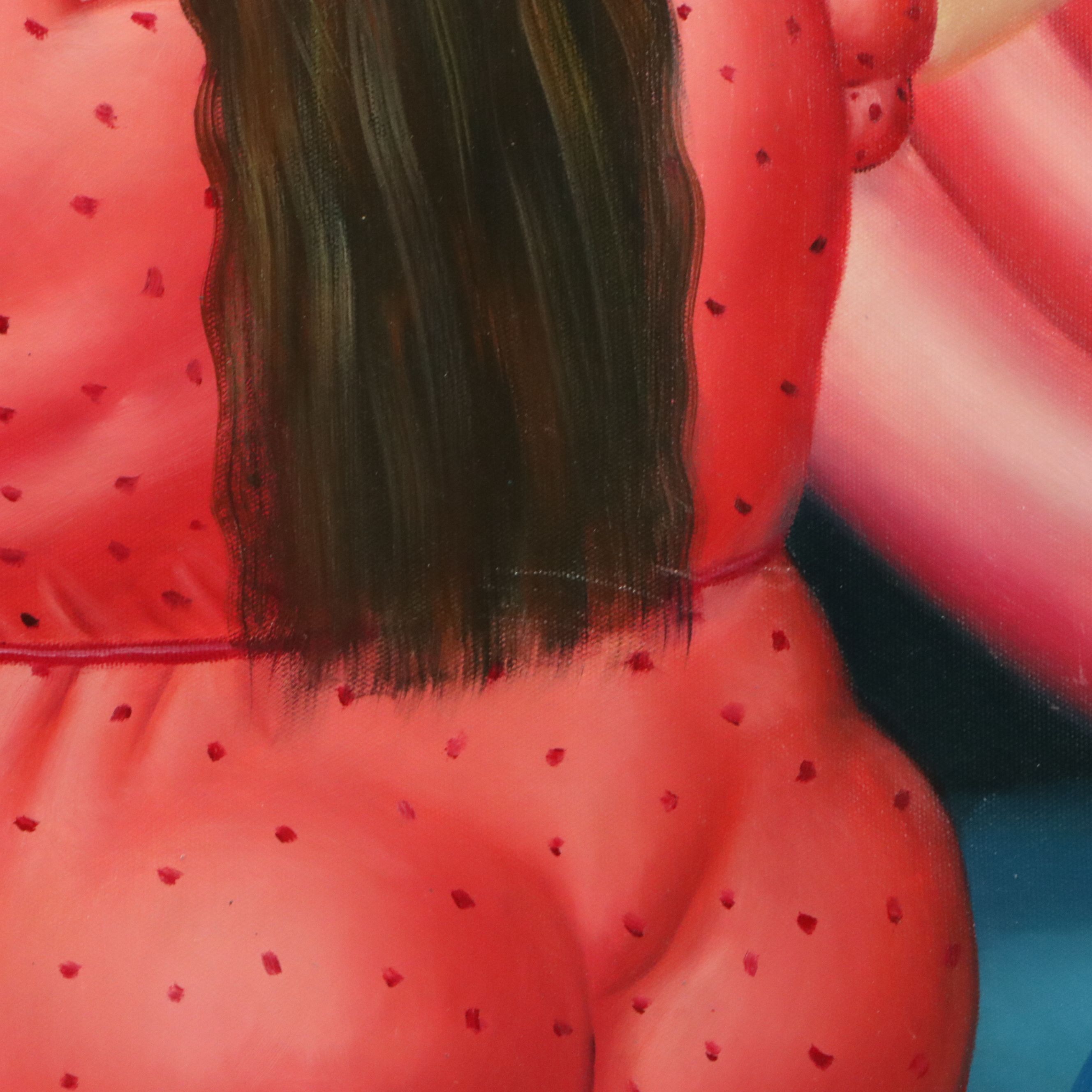 After Fernando Botero Oil Painting of Couple Dancing