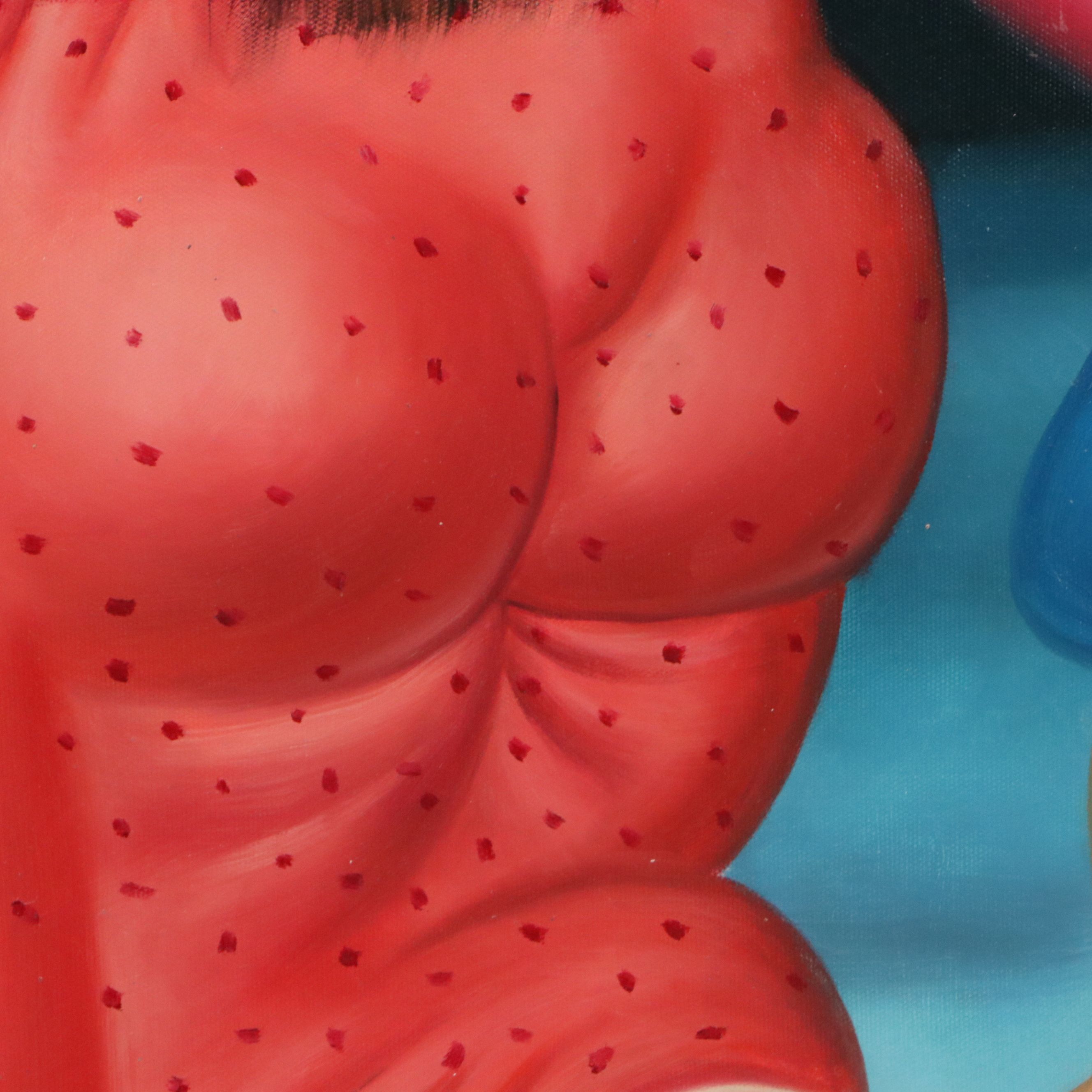 After Fernando Botero Oil Painting of Couple Dancing