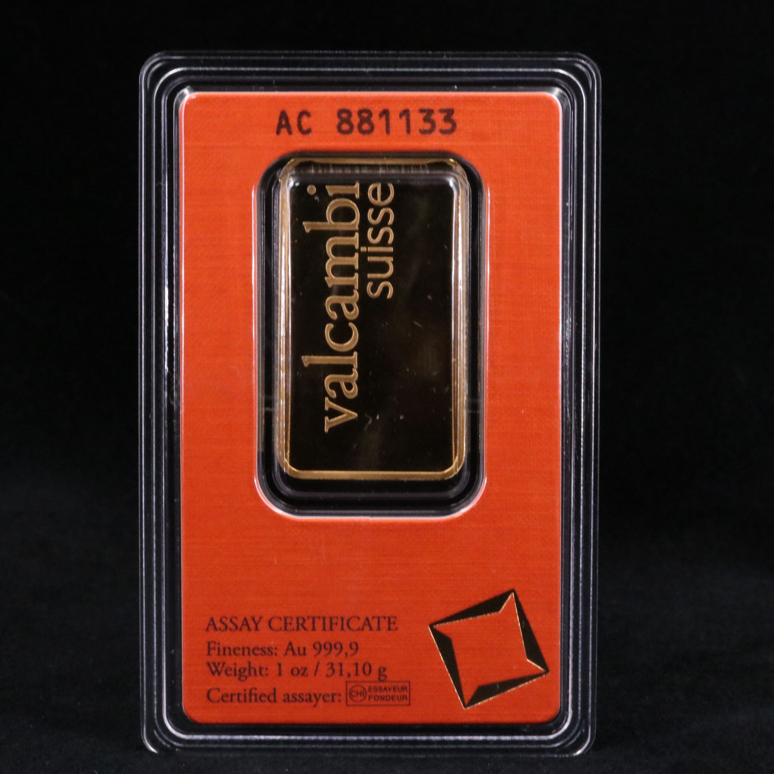 Valcambi Suisse One Troy Ounce .999 Fine Gold Bar