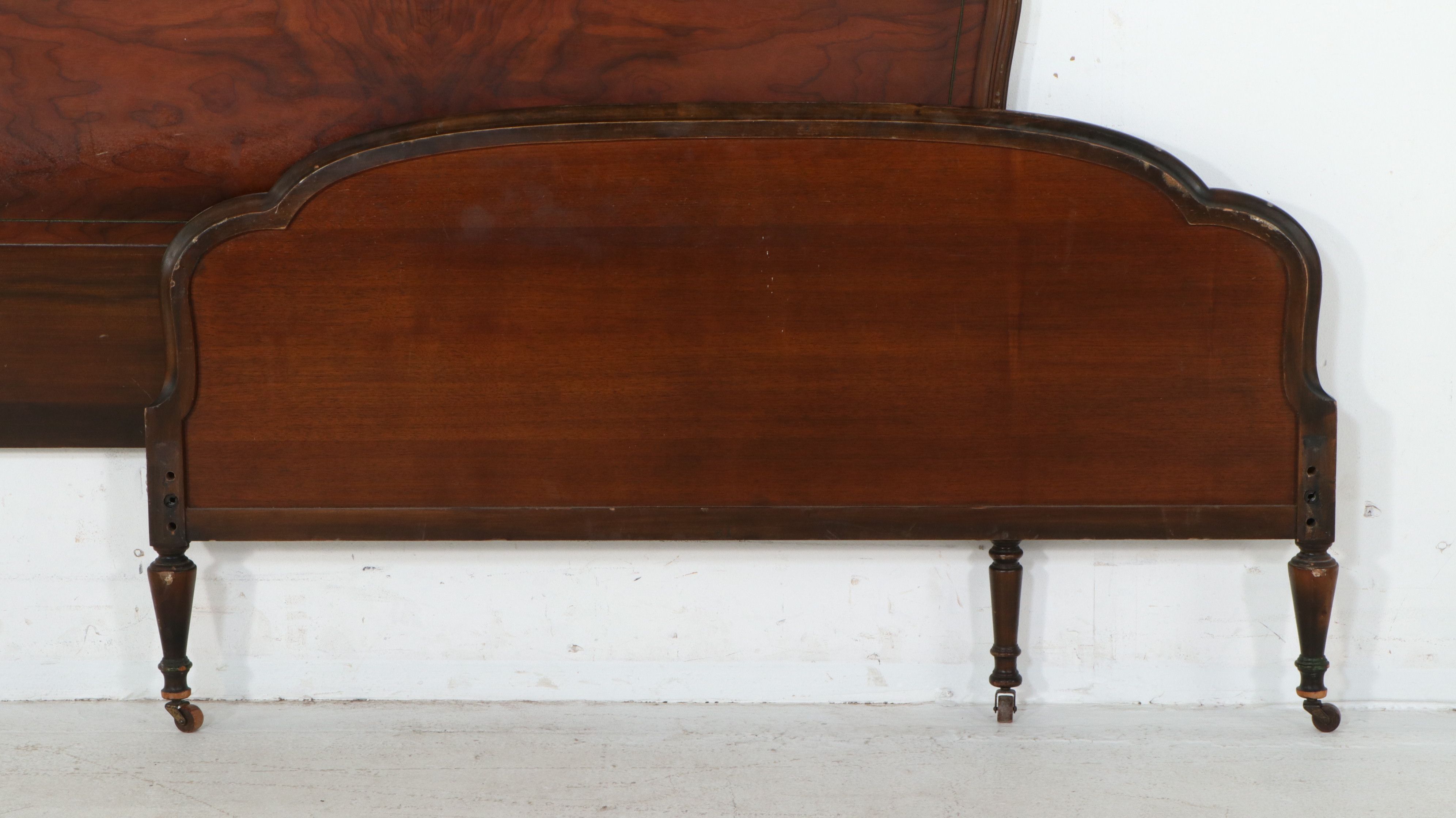 French Louis XV Style Mahogany Bed Frame with Marquetry, Early 20th Century