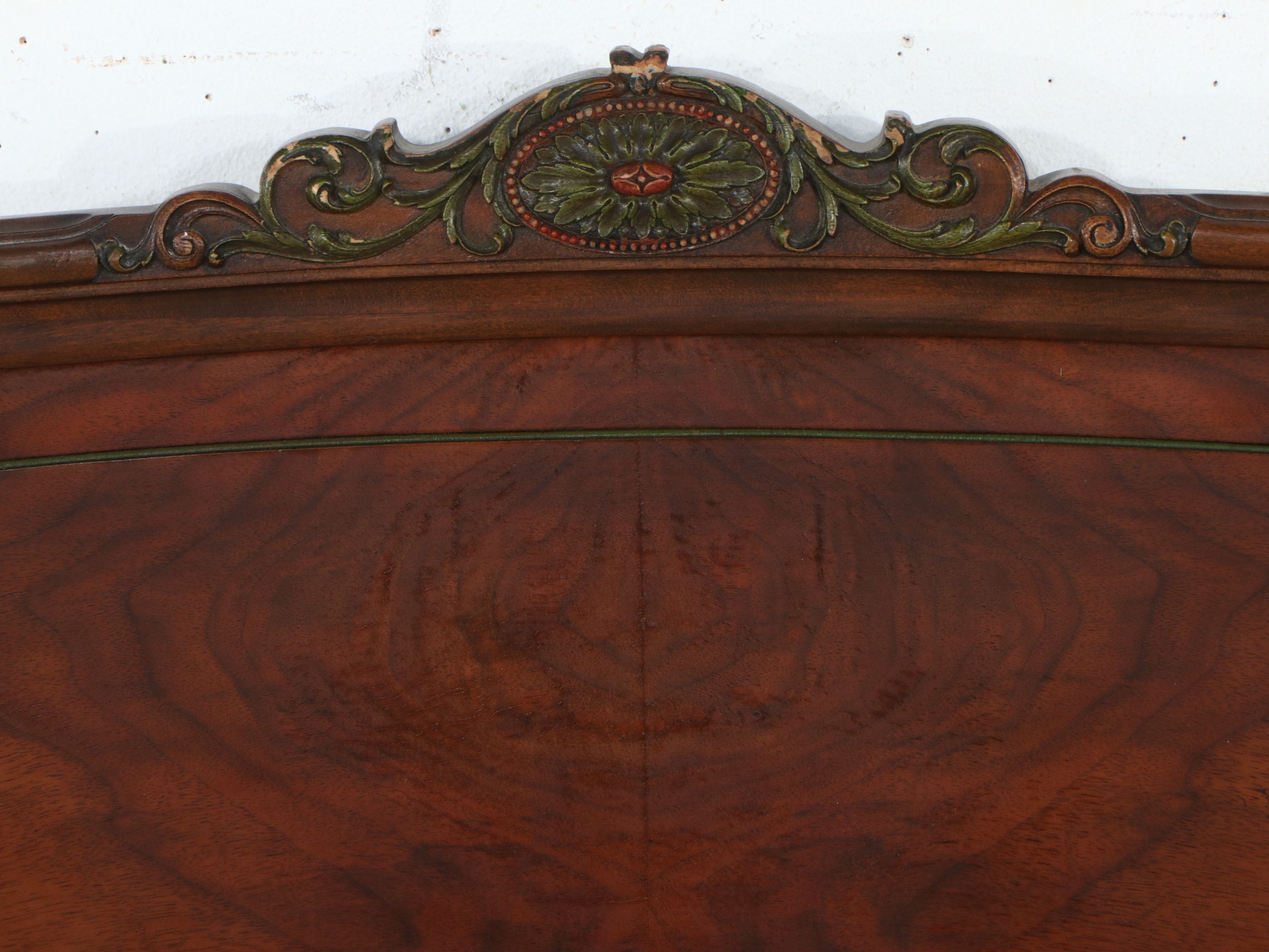 French Louis XV Style Mahogany Bed Frame with Marquetry, Early 20th Century