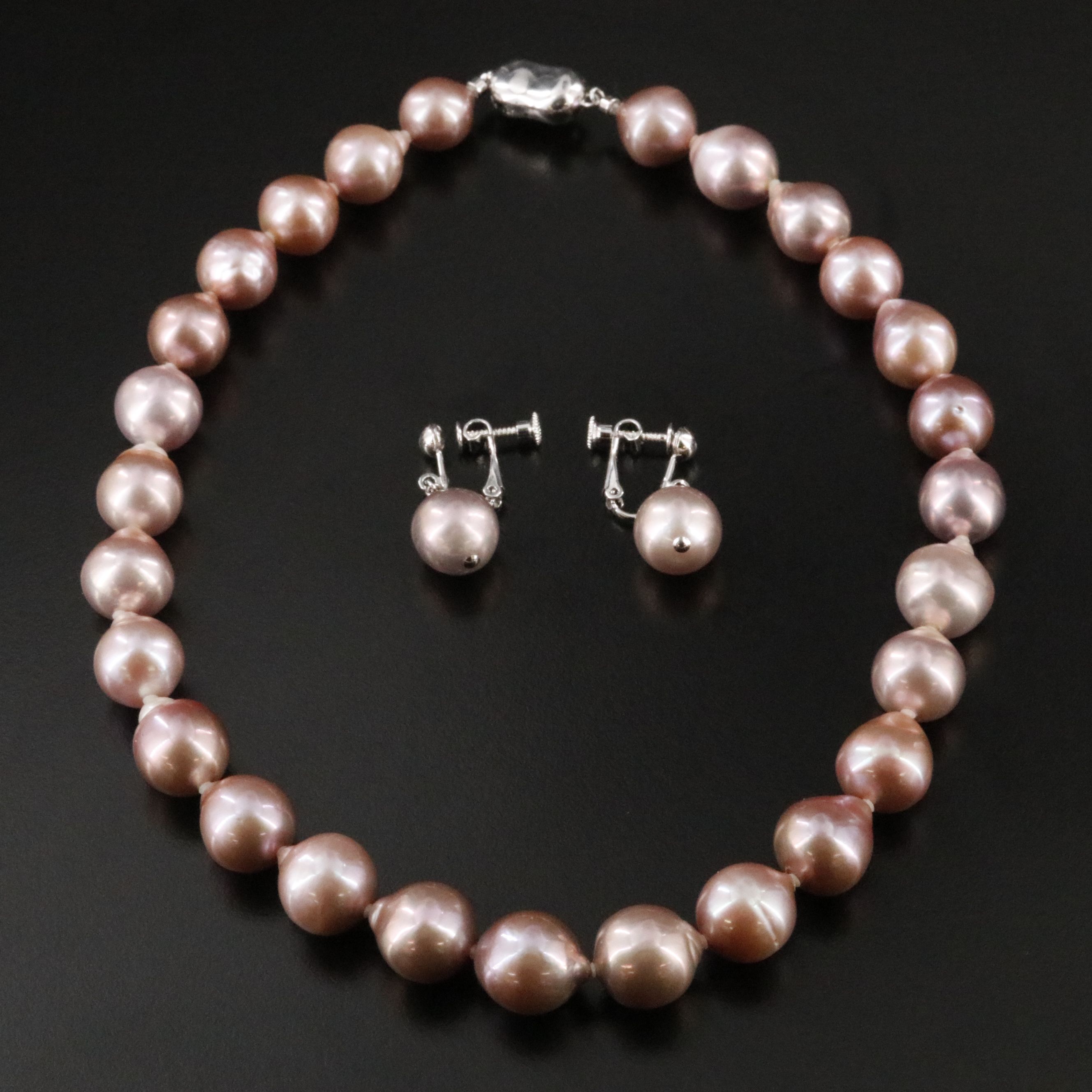Pearl Necklace with Sterling Clasp and Earrings