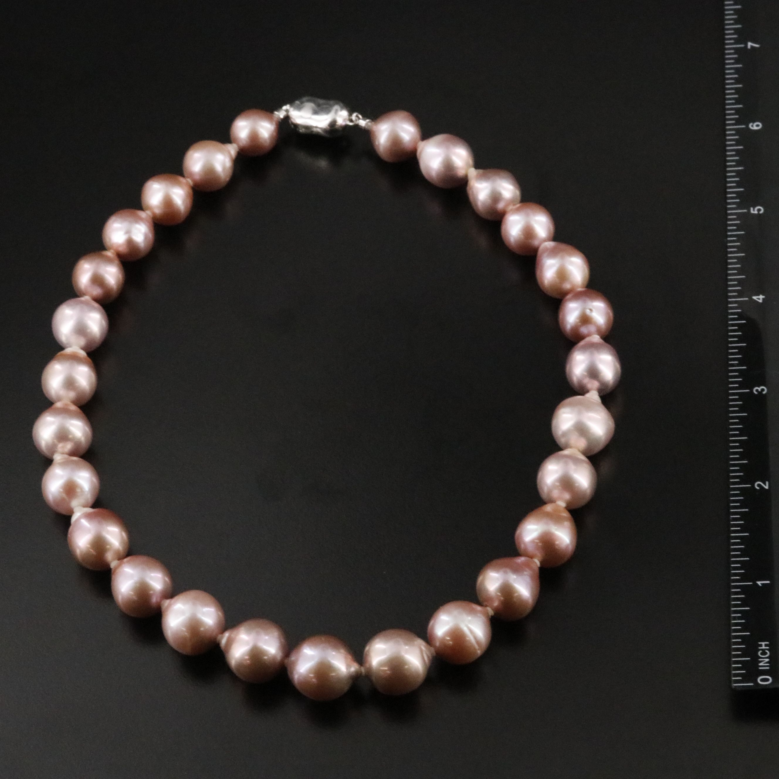 Pearl Necklace with Sterling Clasp and Earrings