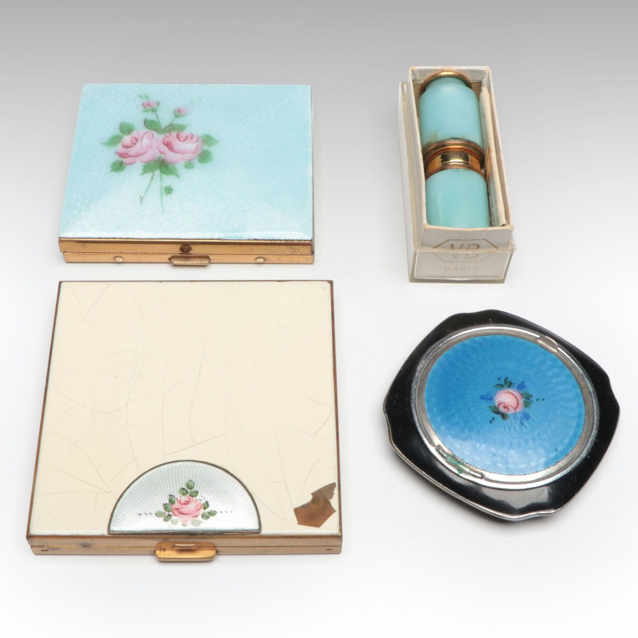 Volupté with Other Enameled Compacts and French Perfume Dispenser