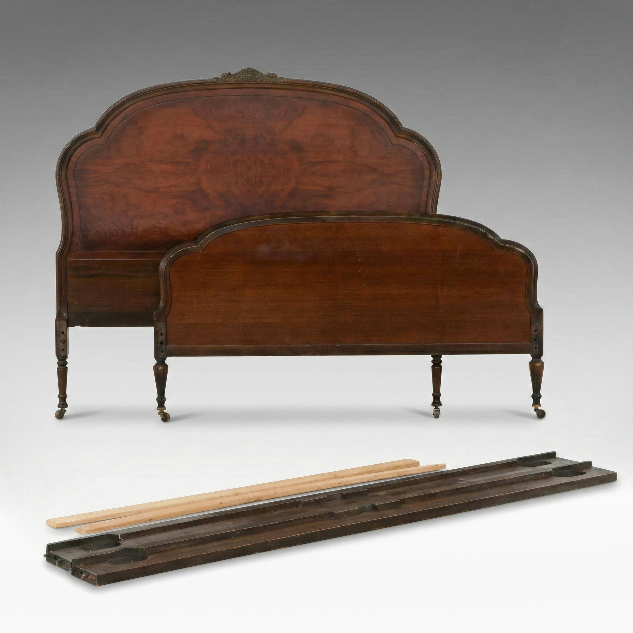 French Louis XV Style Mahogany Bed Frame with Marquetry, Early 20th Century