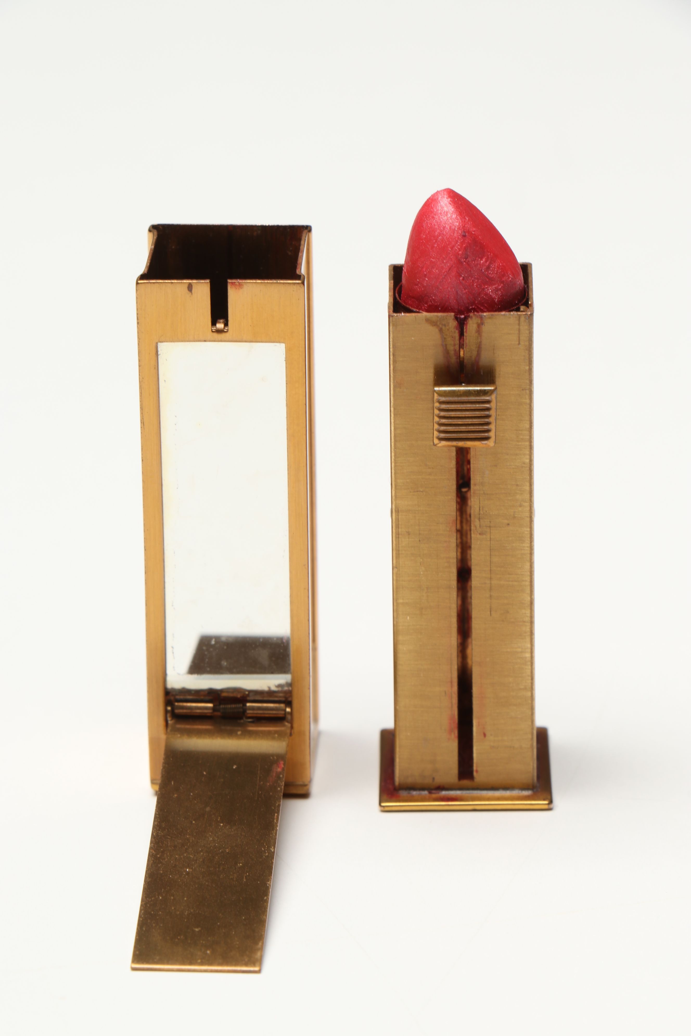 Elgin American Gold Finish Compact and Lipstick Case Set, 1950s