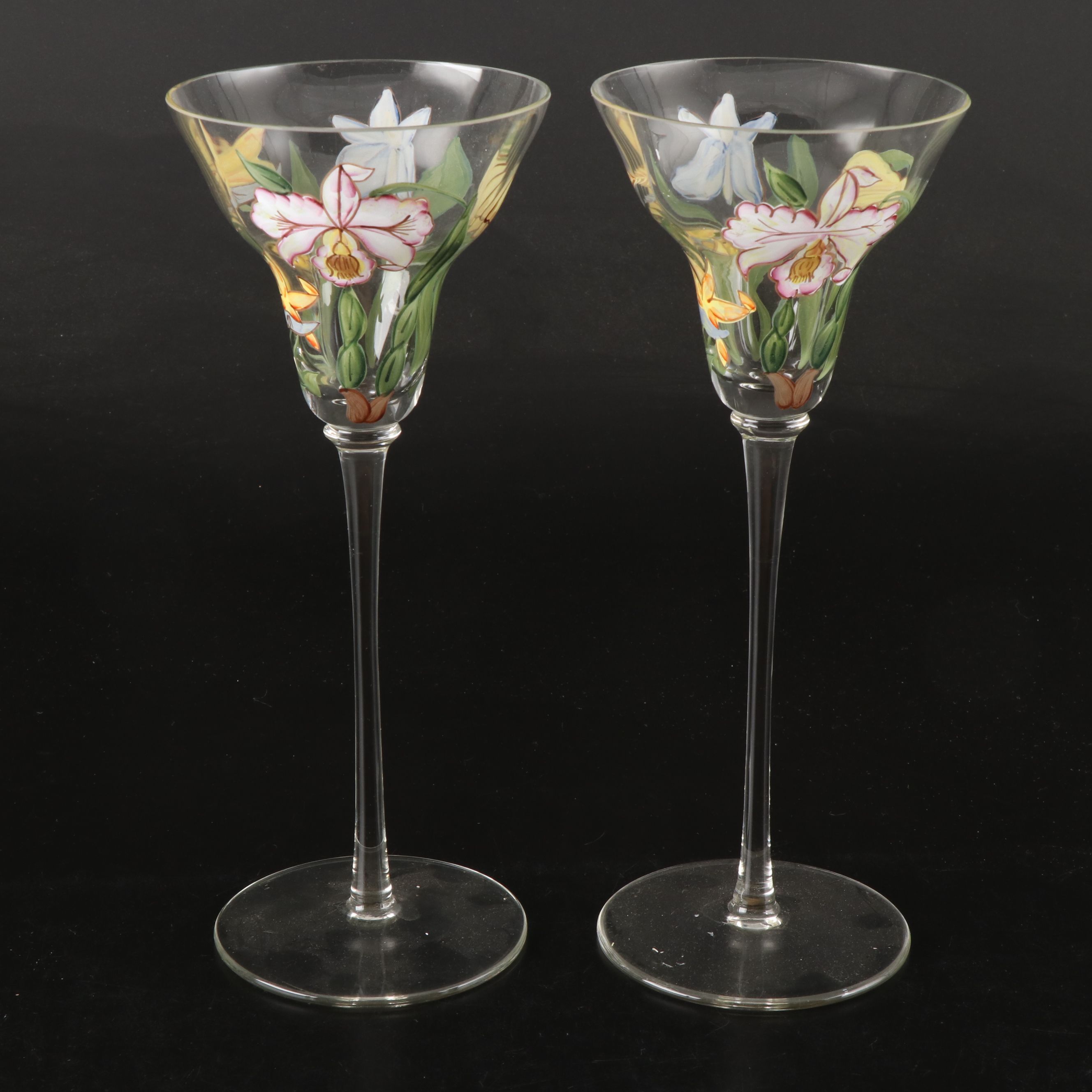 Burton & Burton Ceramic Floral Trumpet Vase with Other Candlesticks and Stemware