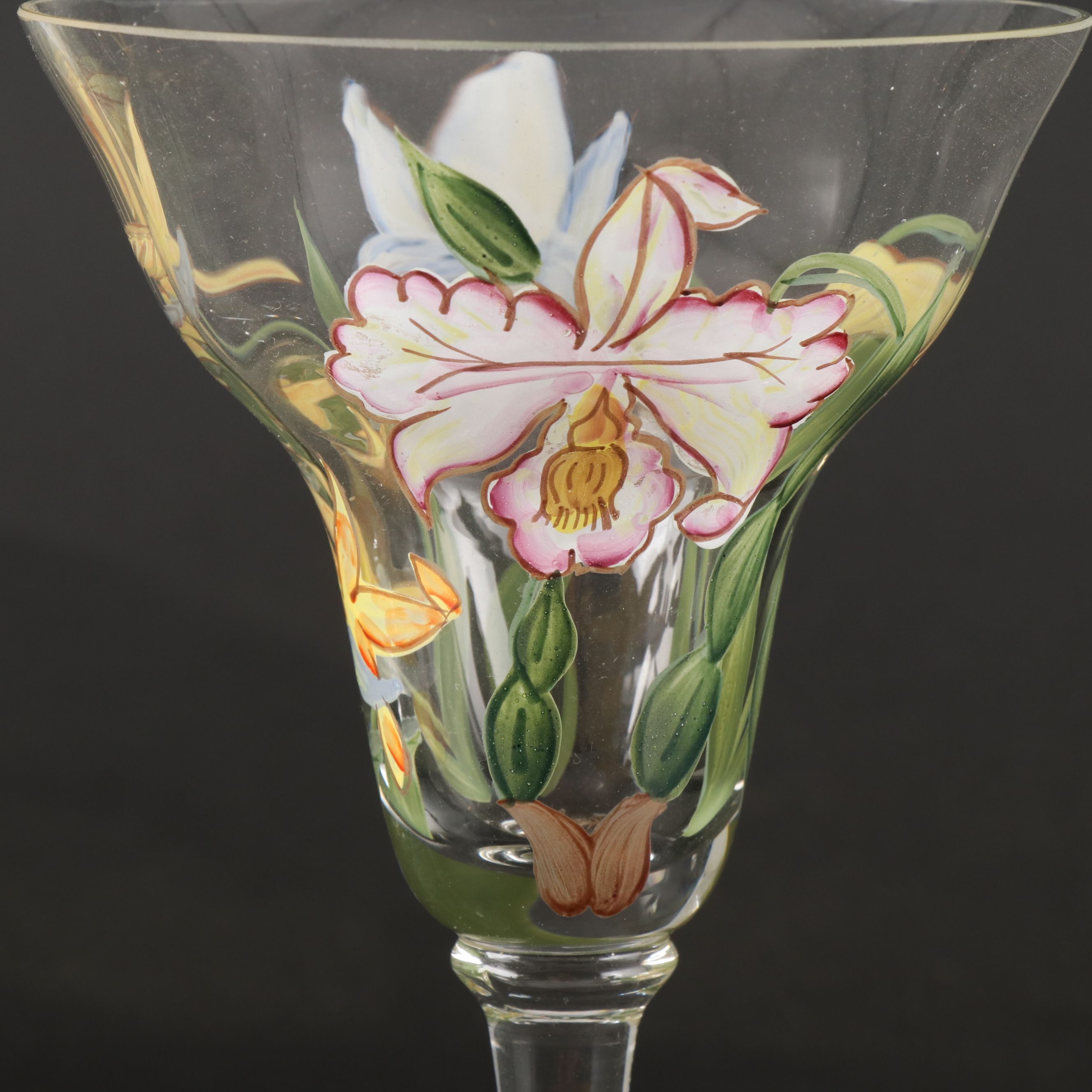 Burton & Burton Ceramic Floral Trumpet Vase with Other Candlesticks and Stemware