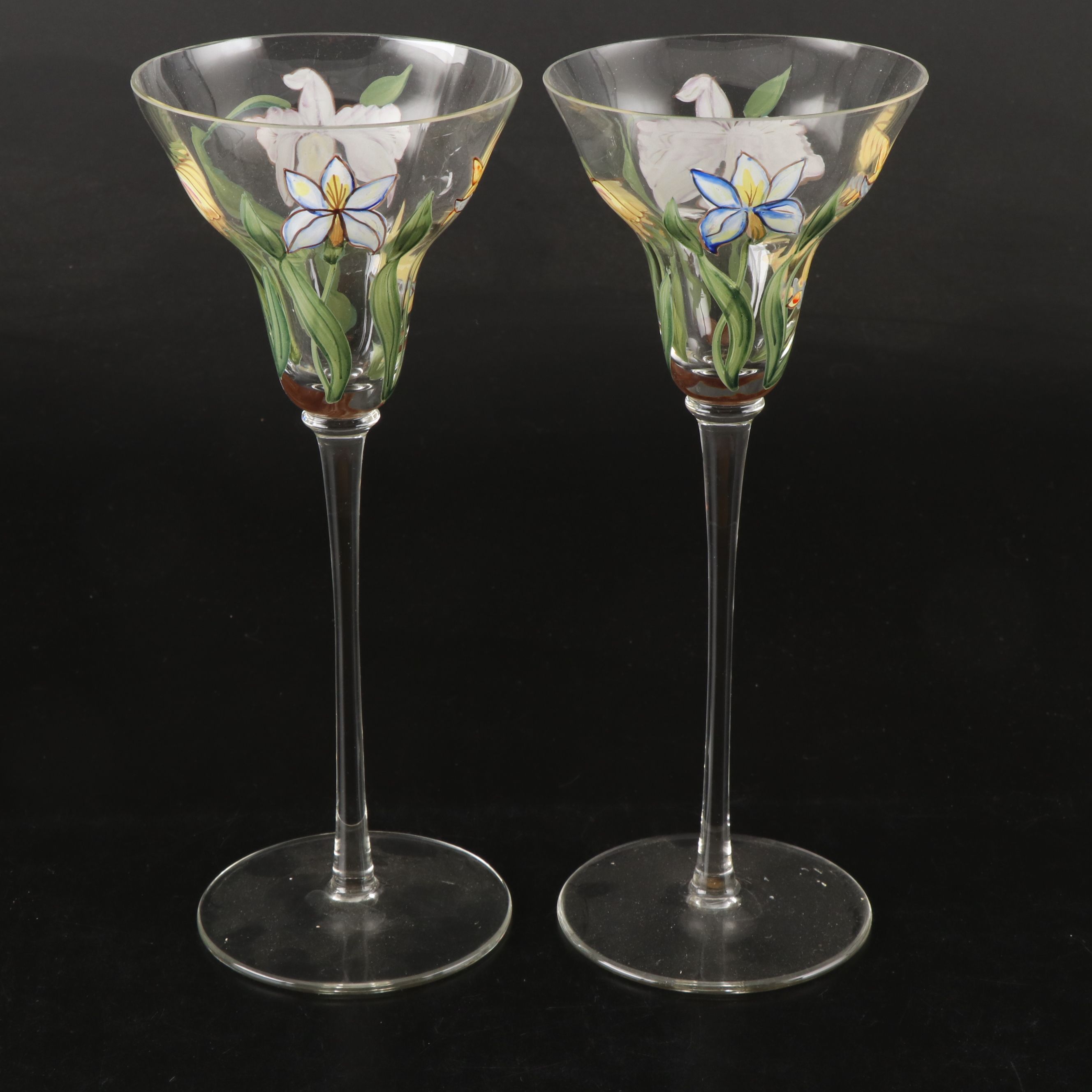 Burton & Burton Ceramic Floral Trumpet Vase with Other Candlesticks and Stemware