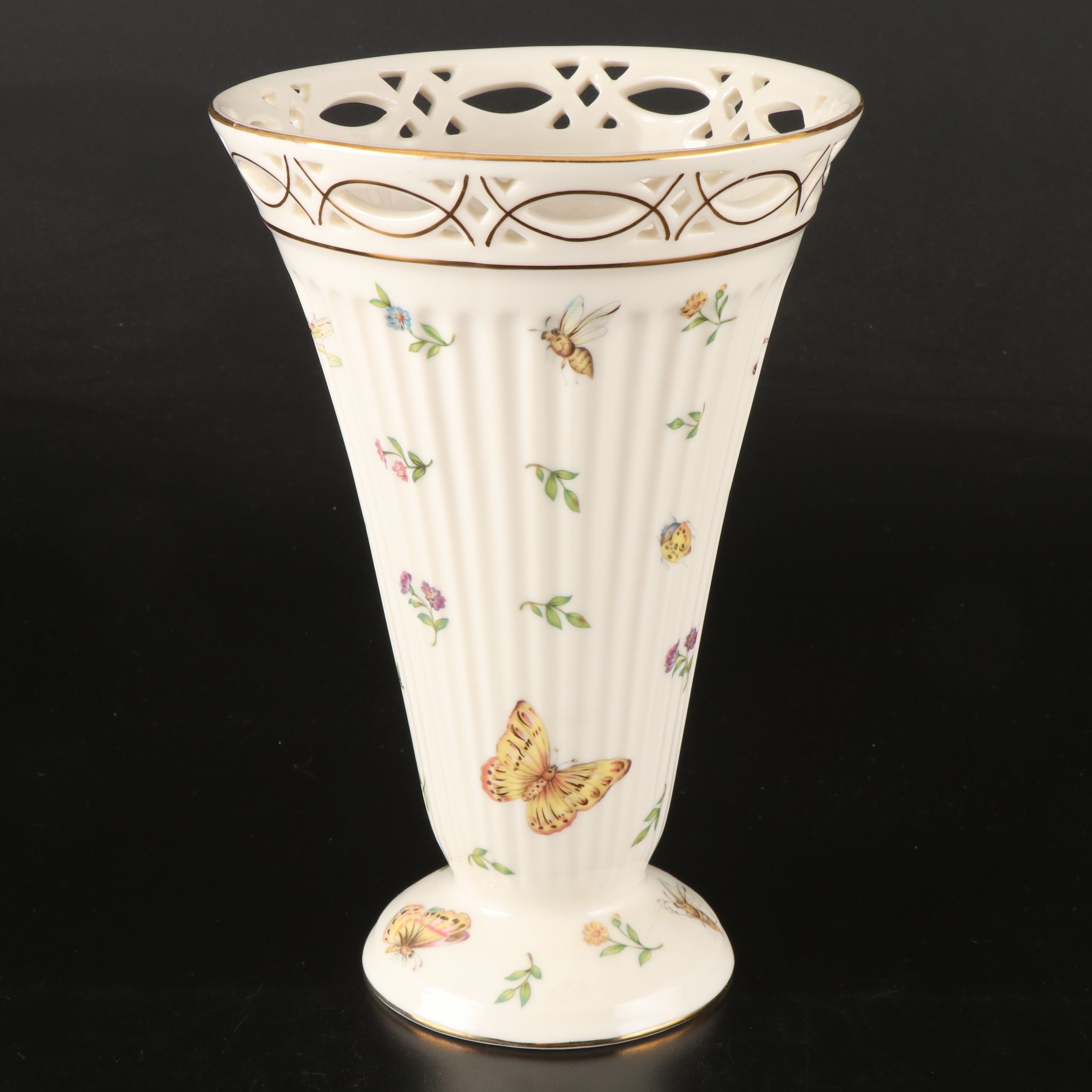 Burton & Burton Ceramic Floral Trumpet Vase with Other Candlesticks and Stemware