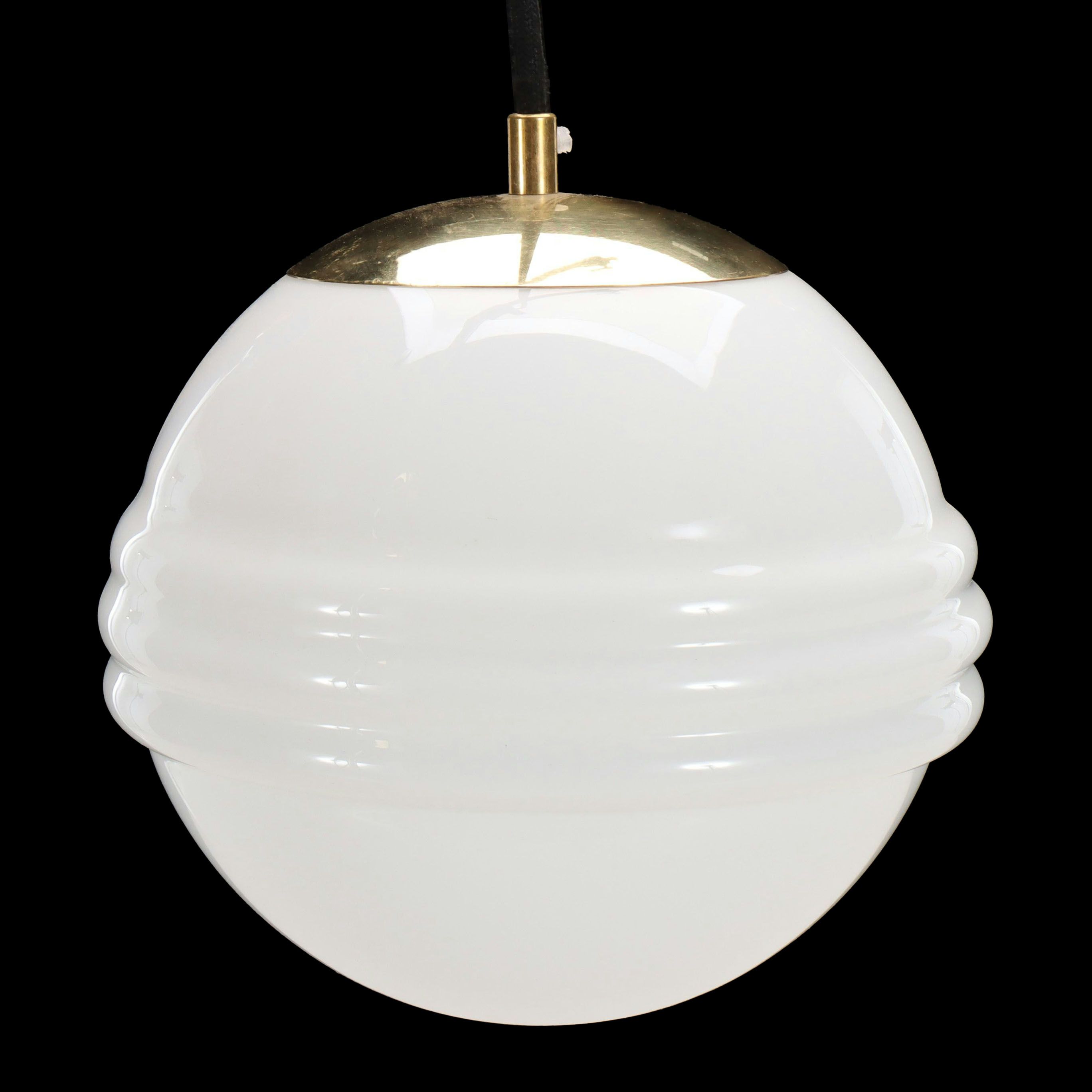 Deco Revival Style Milk Glass Globe Pendant, 21st Century