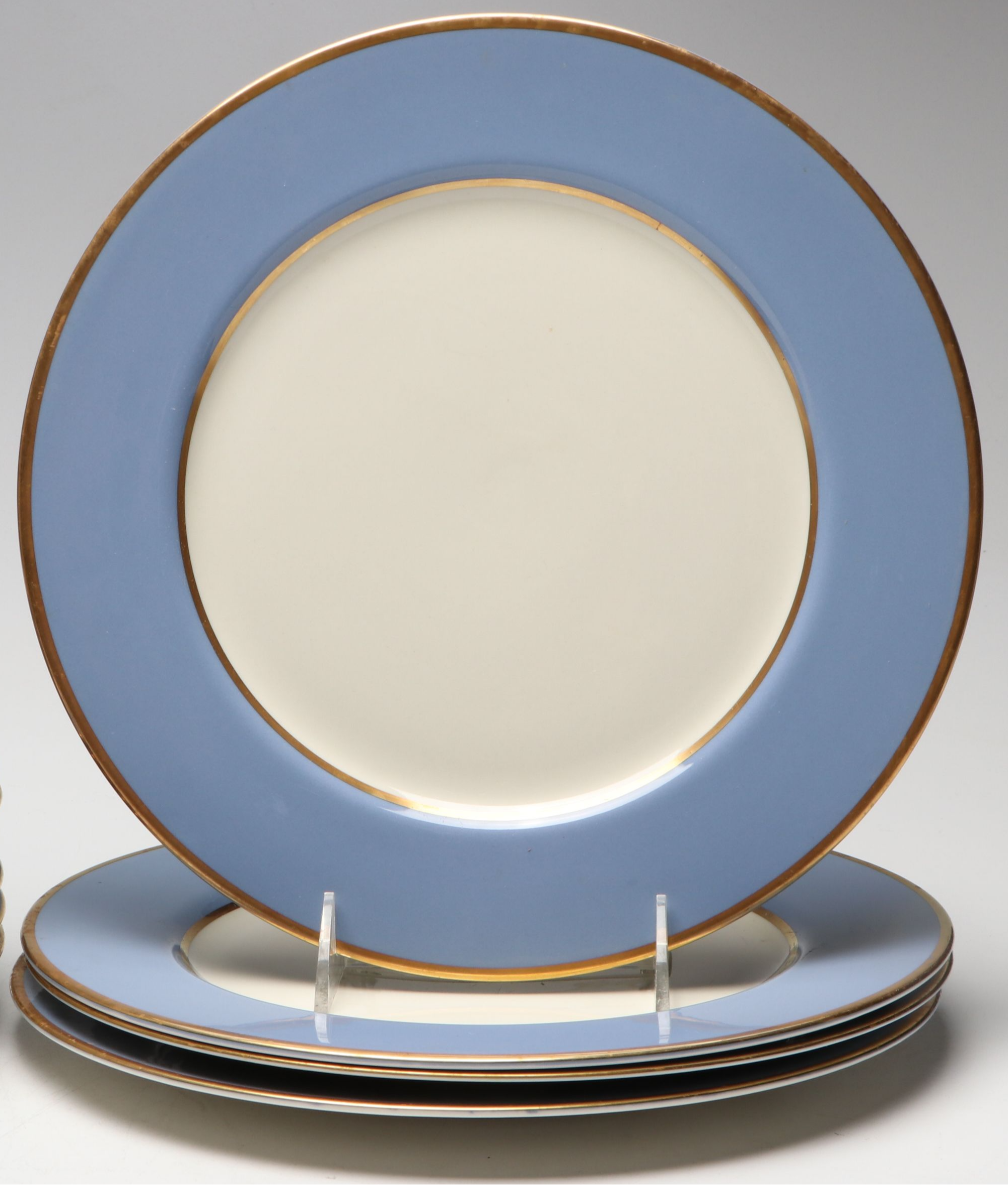 Schlaggenwald Floral Porcelain Plates with Flintridge "Sylvan" Gilt China