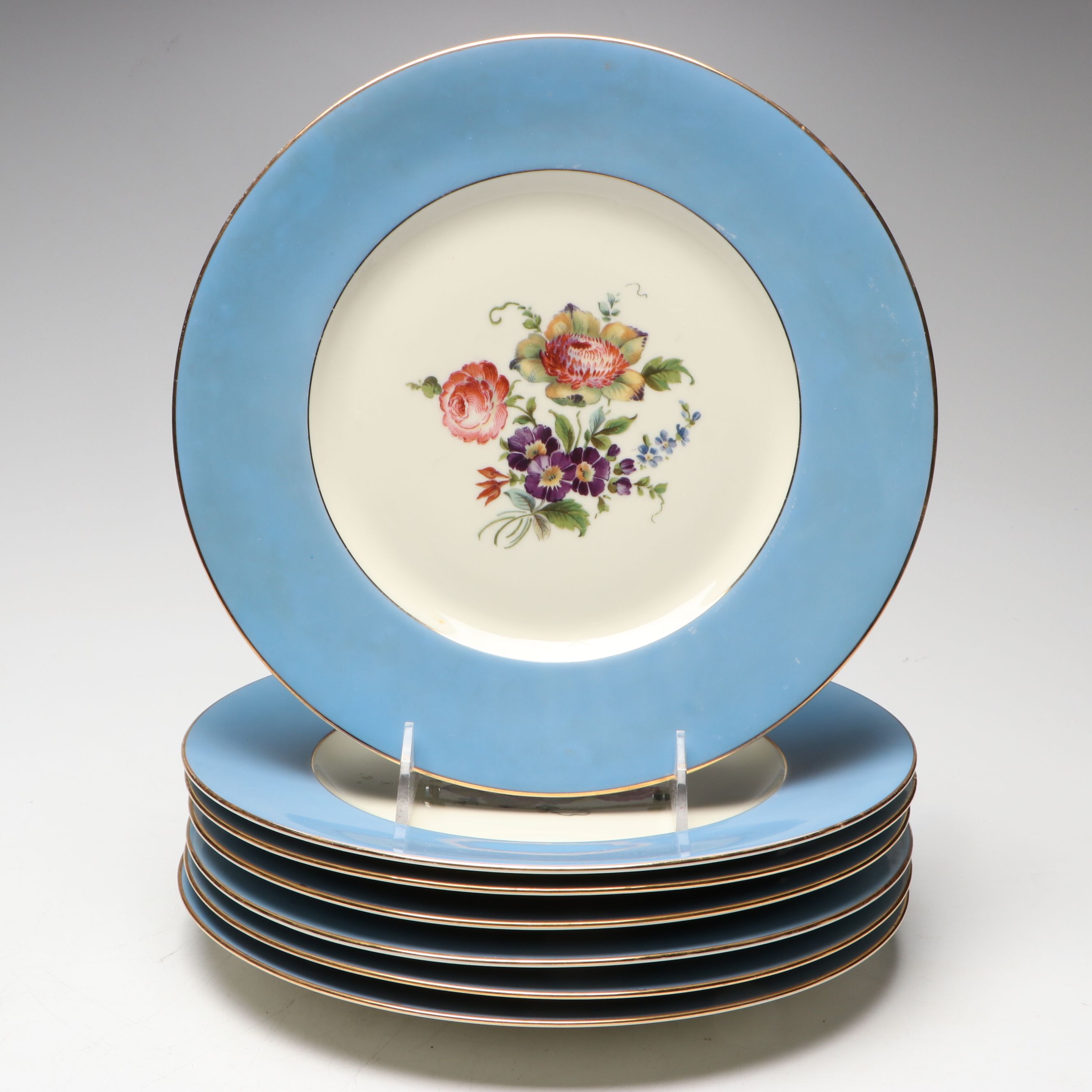 Schlaggenwald Floral Porcelain Plates with Flintridge "Sylvan" Gilt China