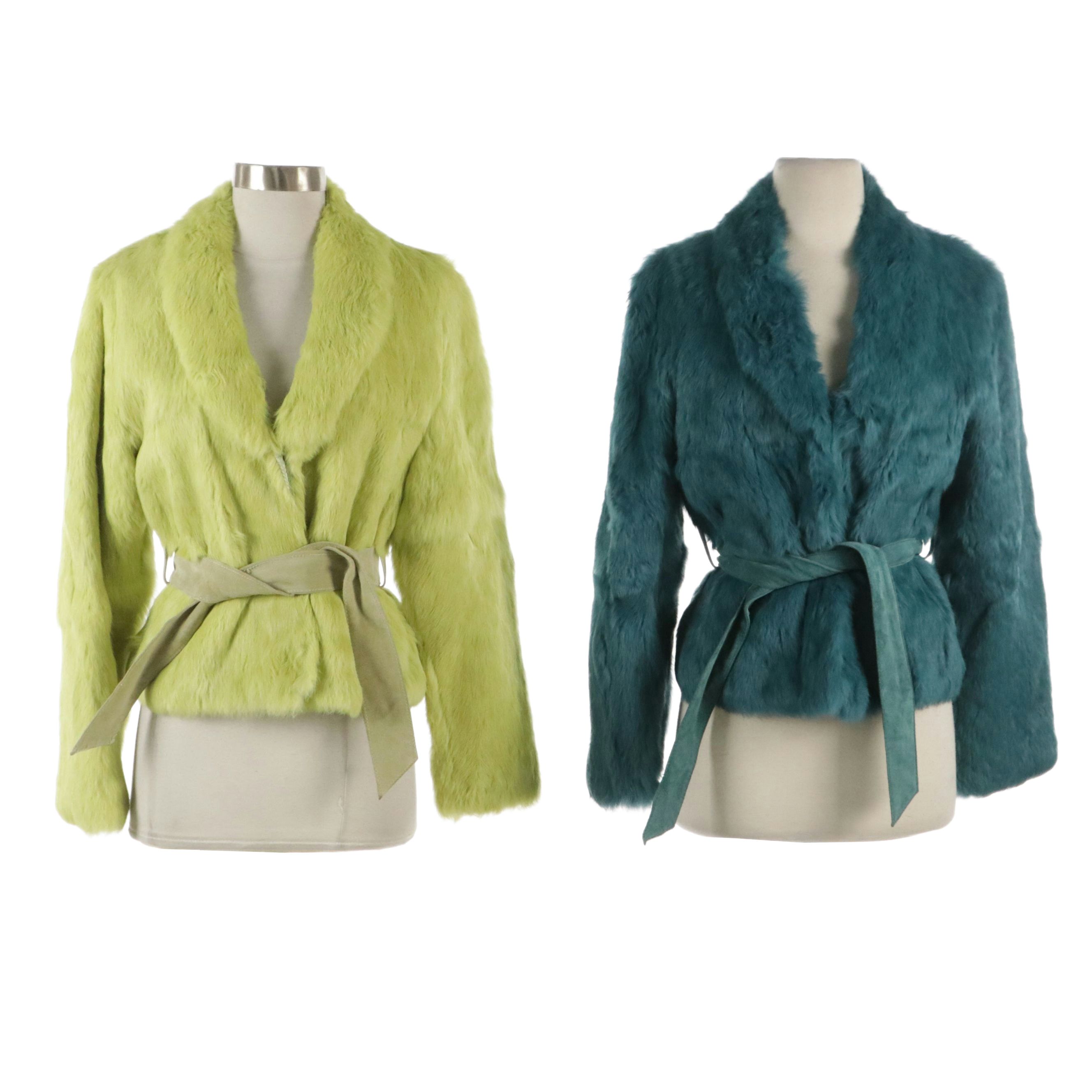 Shine New York Dyed Rabbit Fur Belted Jackets