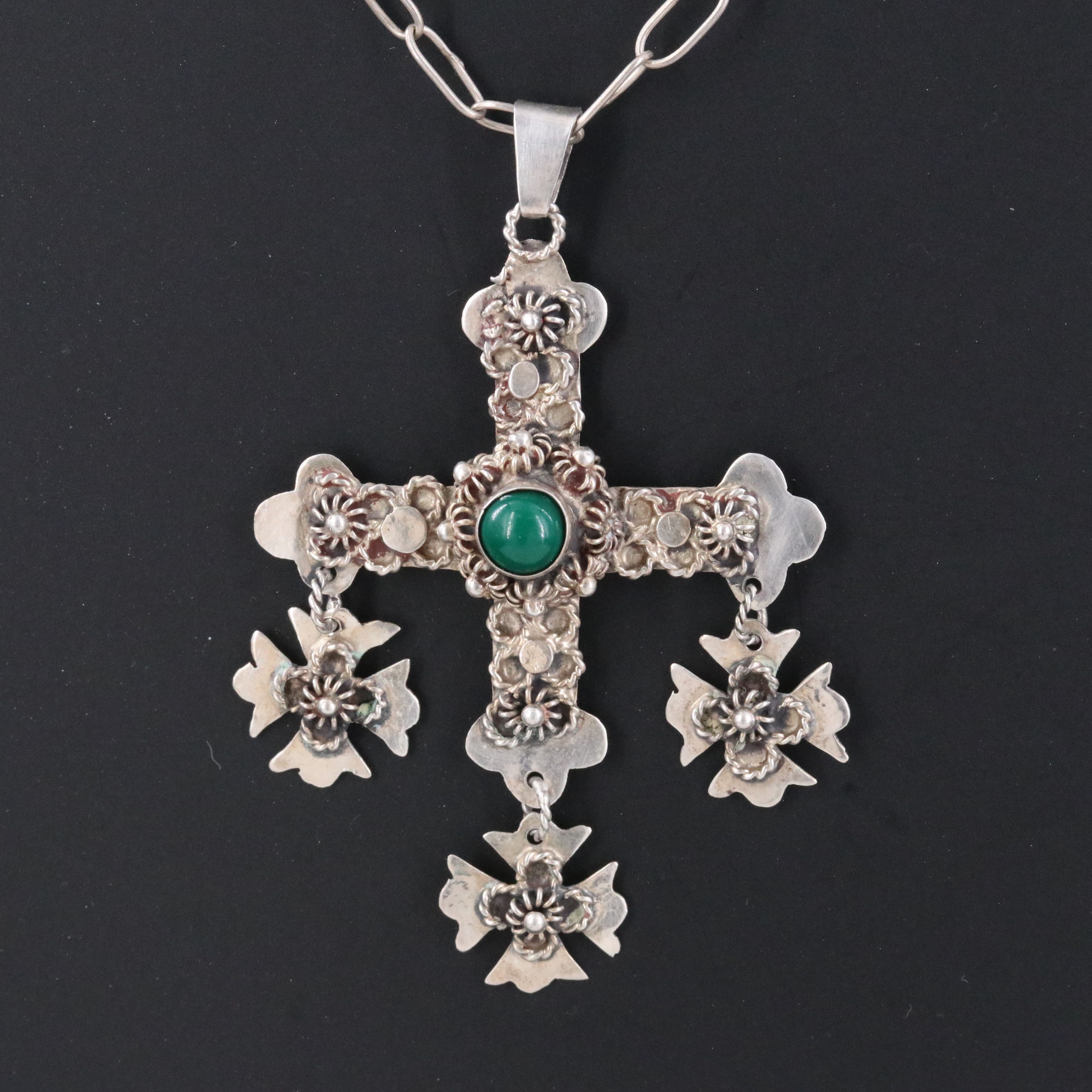 Mexican Sterling Yalalag Triple Cross Pendant Necklace
