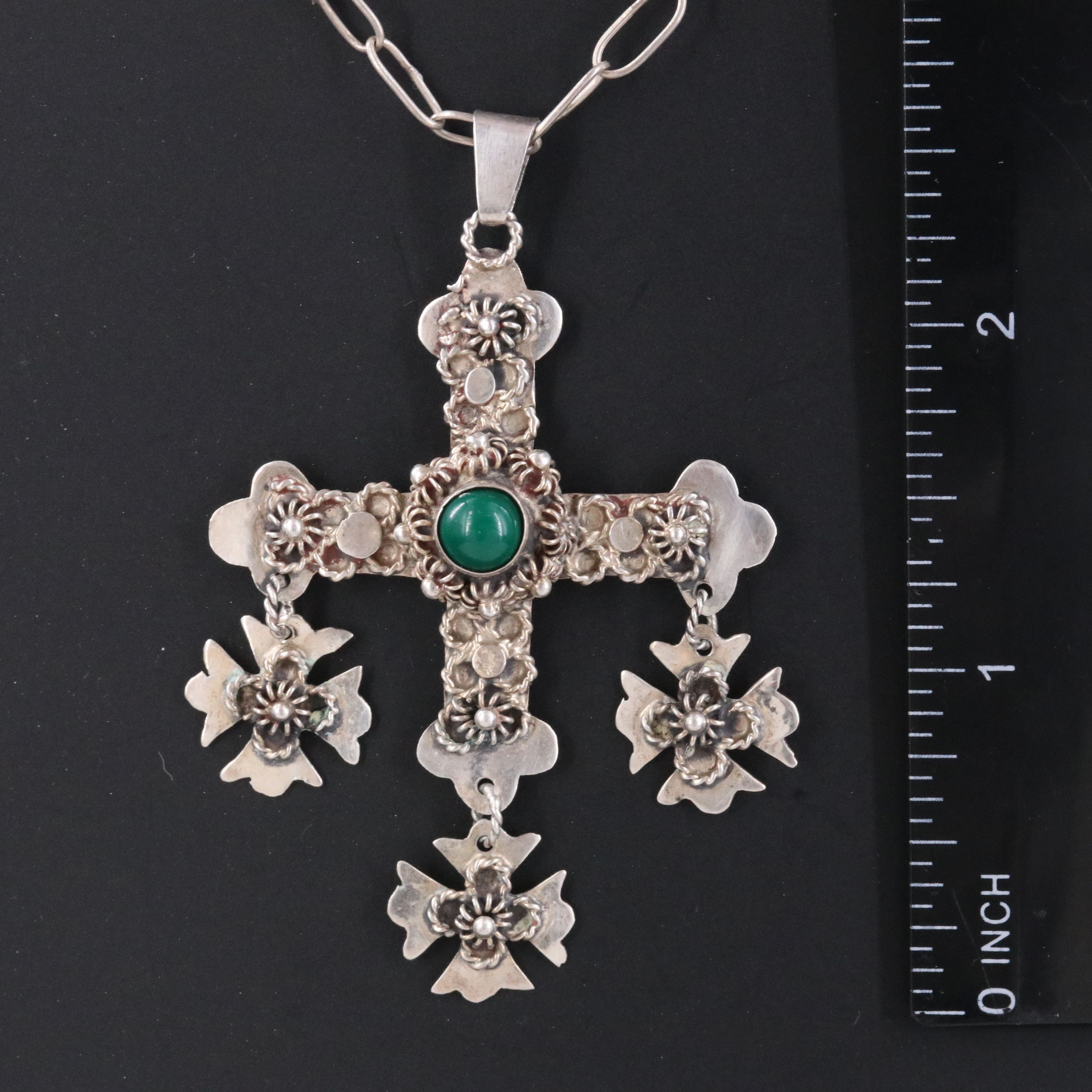 Mexican Sterling Yalalag Triple Cross Pendant Necklace