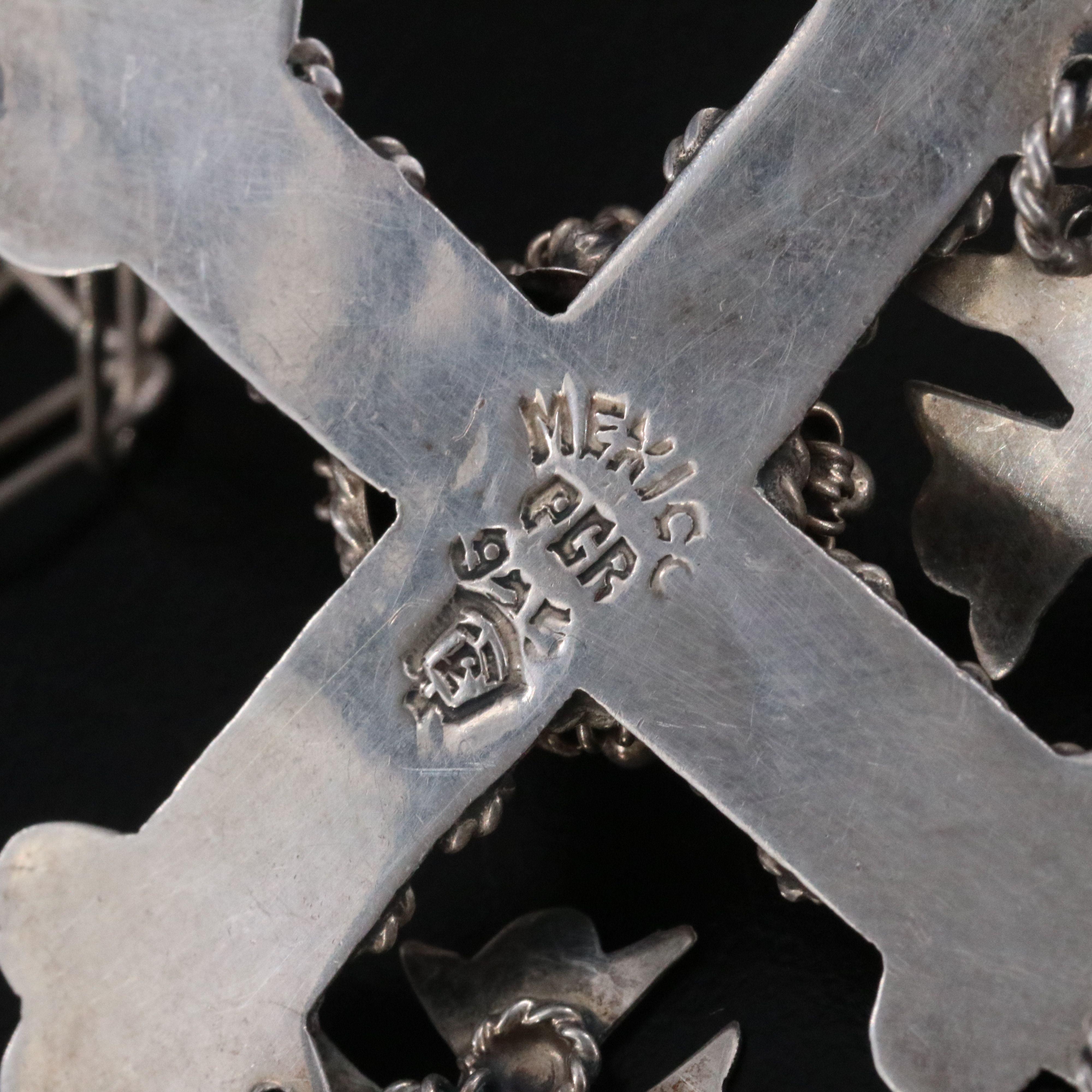 Mexican Sterling Yalalag Triple Cross Pendant Necklace