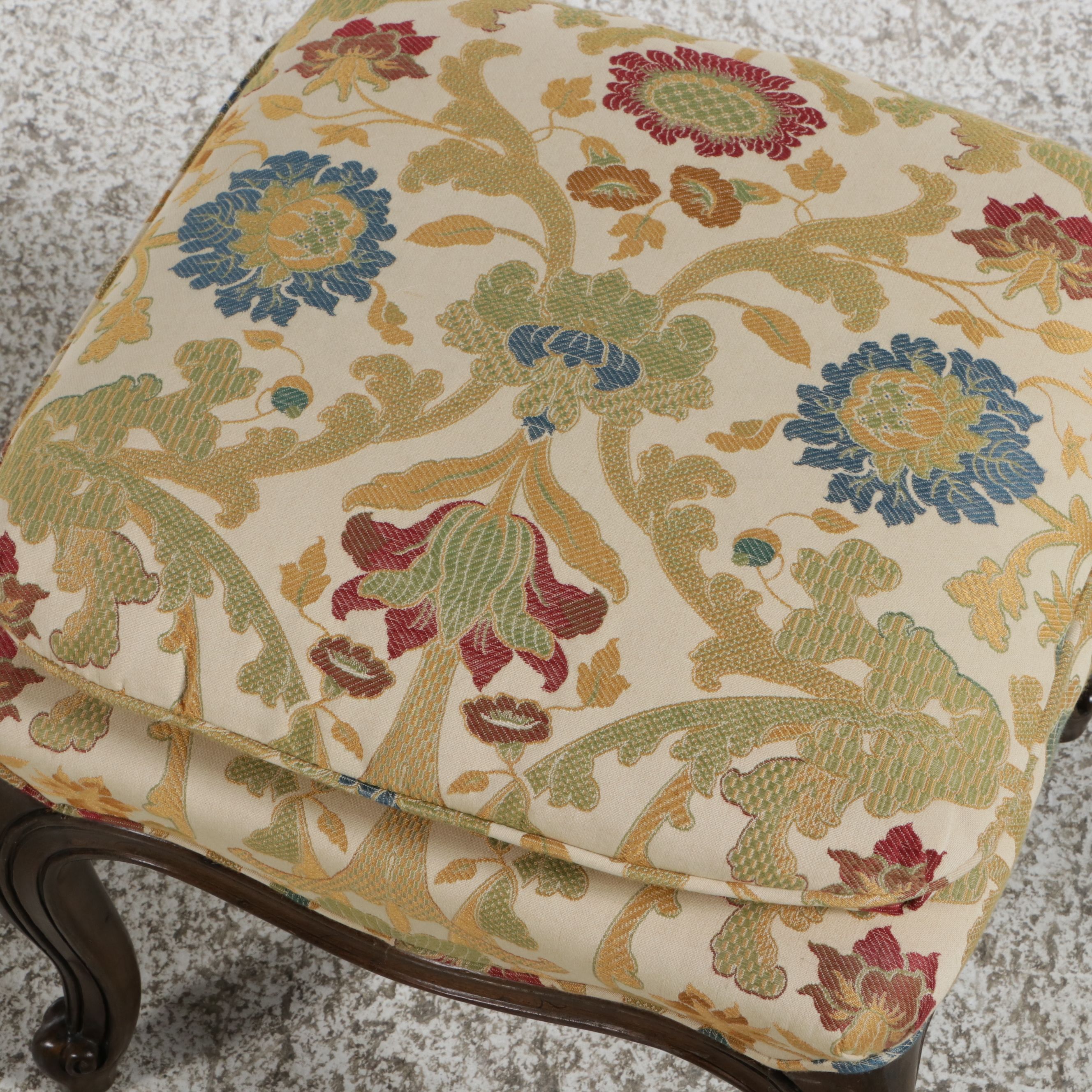 Pair of Louis XV Style Upholstered  Footstool Ottomans, Early to Mid-20th C.