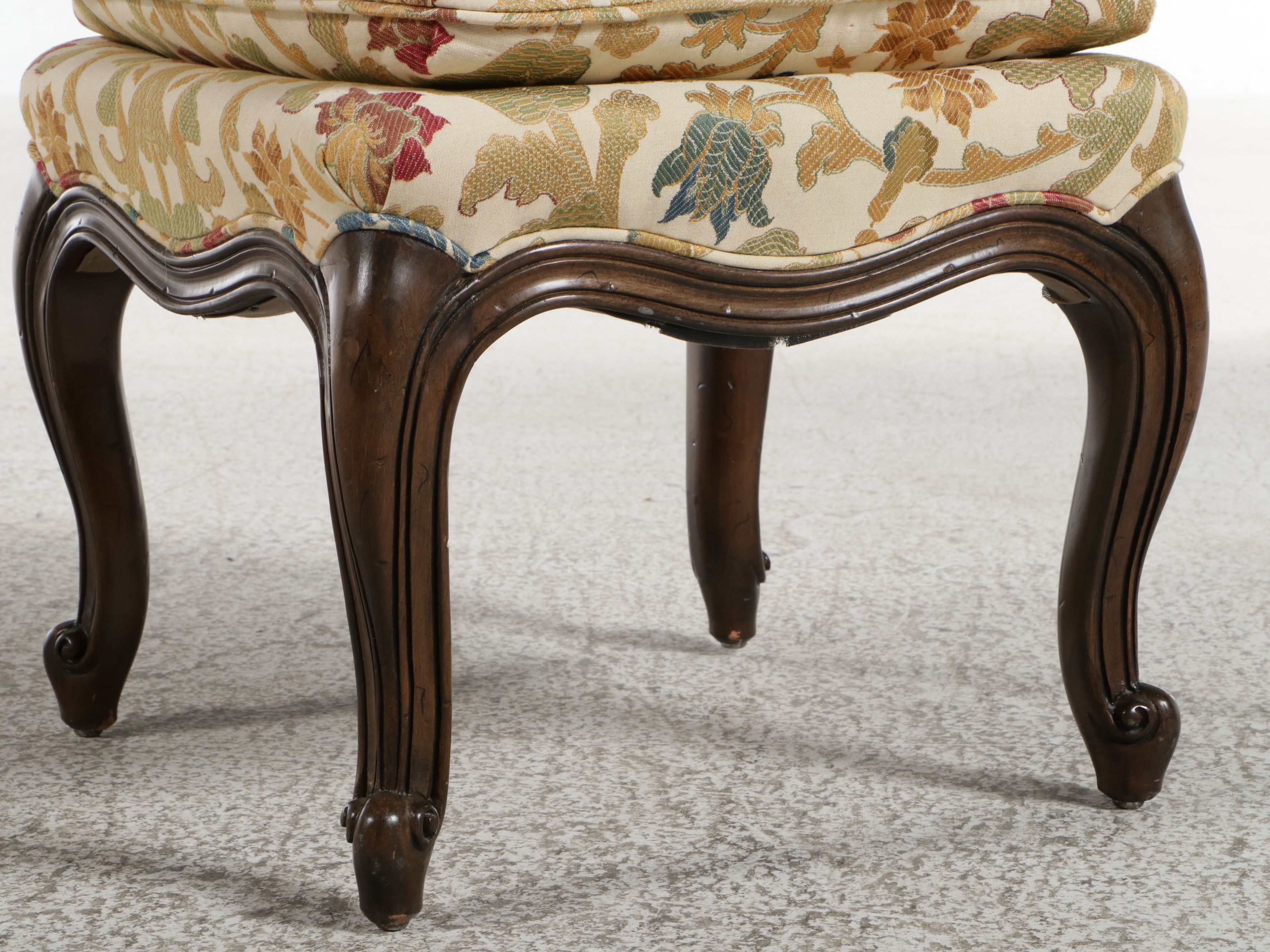 Pair of Louis XV Style Upholstered  Footstool Ottomans, Early to Mid-20th C.