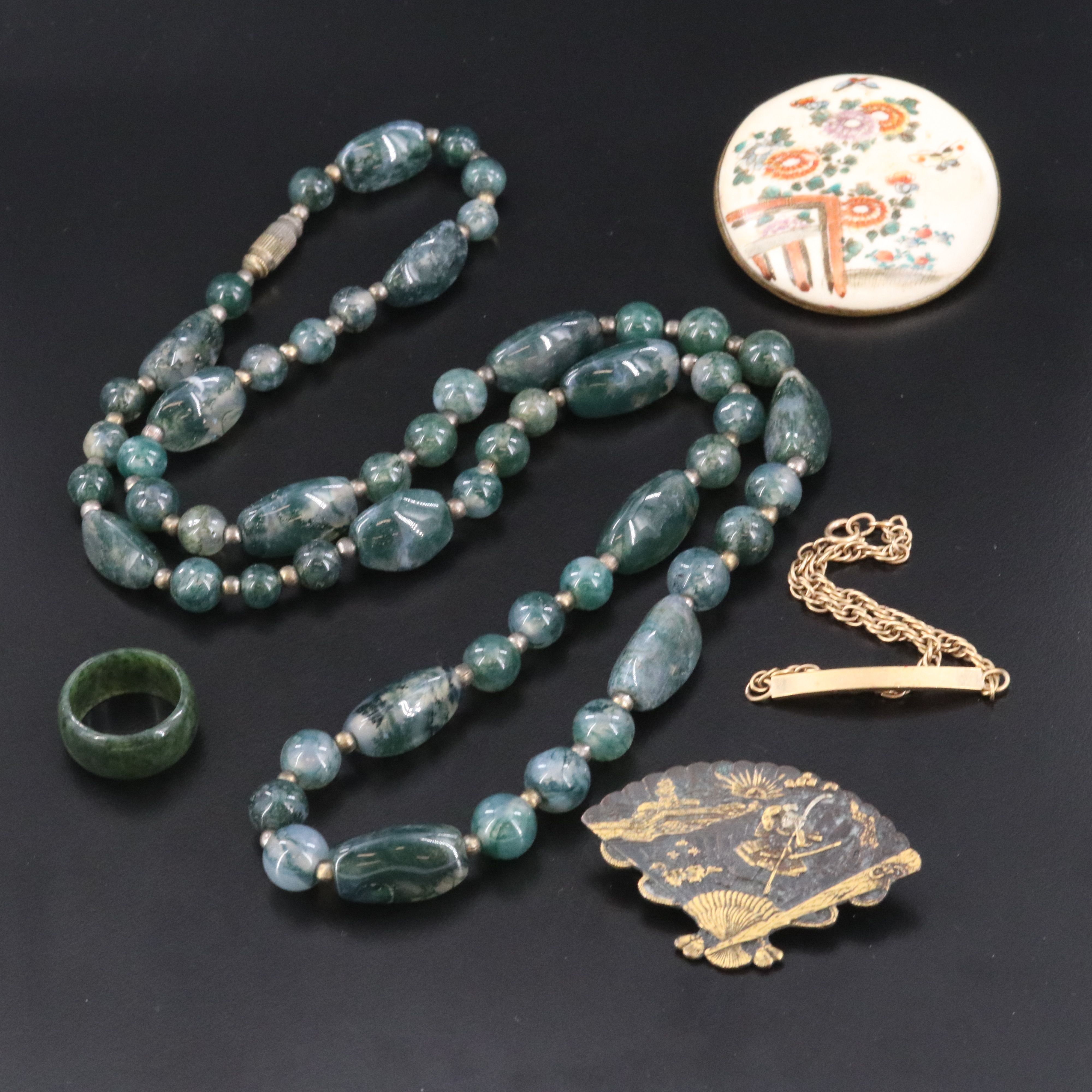 Antique Japanese Painted Ceramic Brooch Featured in Jewelry Collection