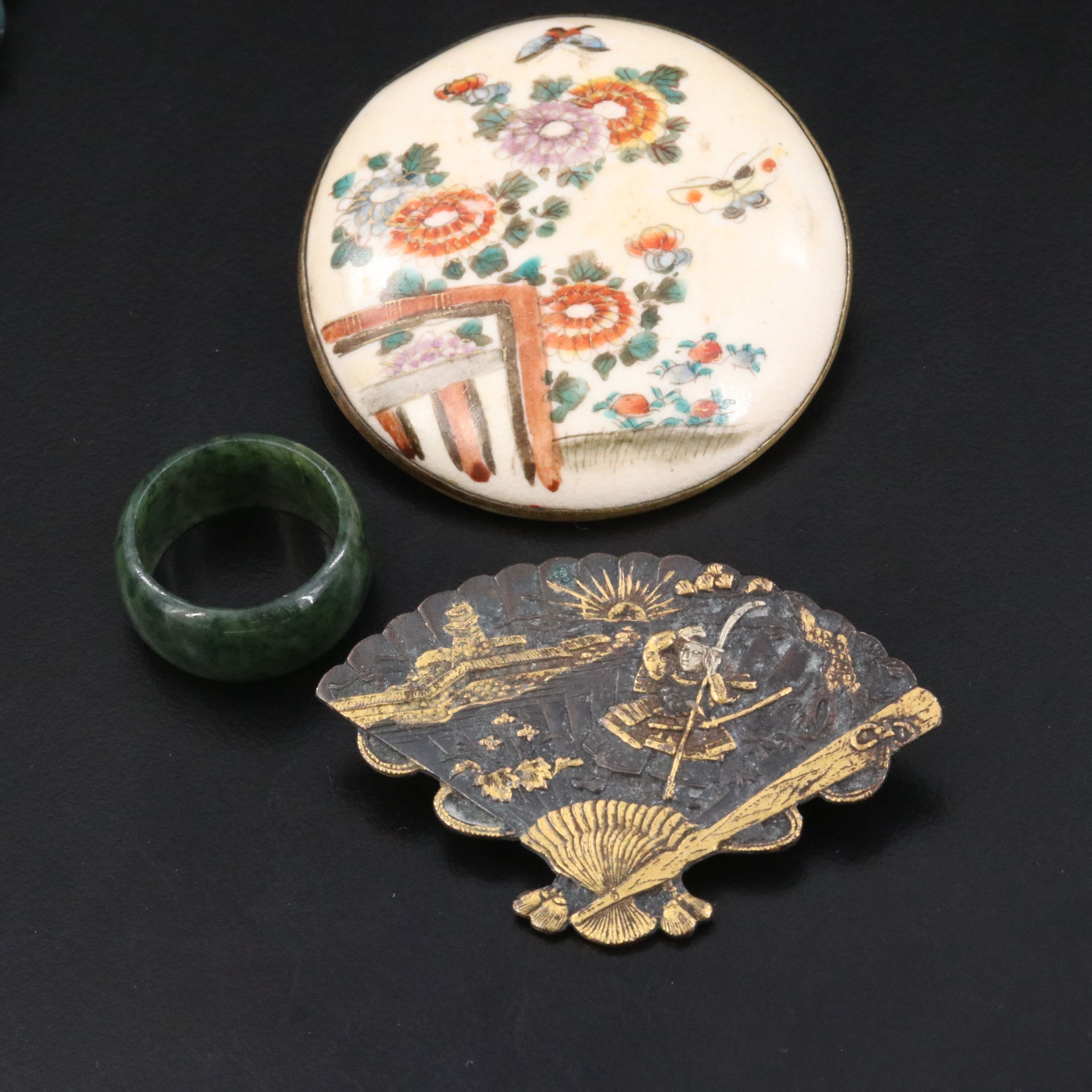 Antique Japanese Painted Ceramic Brooch Featured in Jewelry Collection