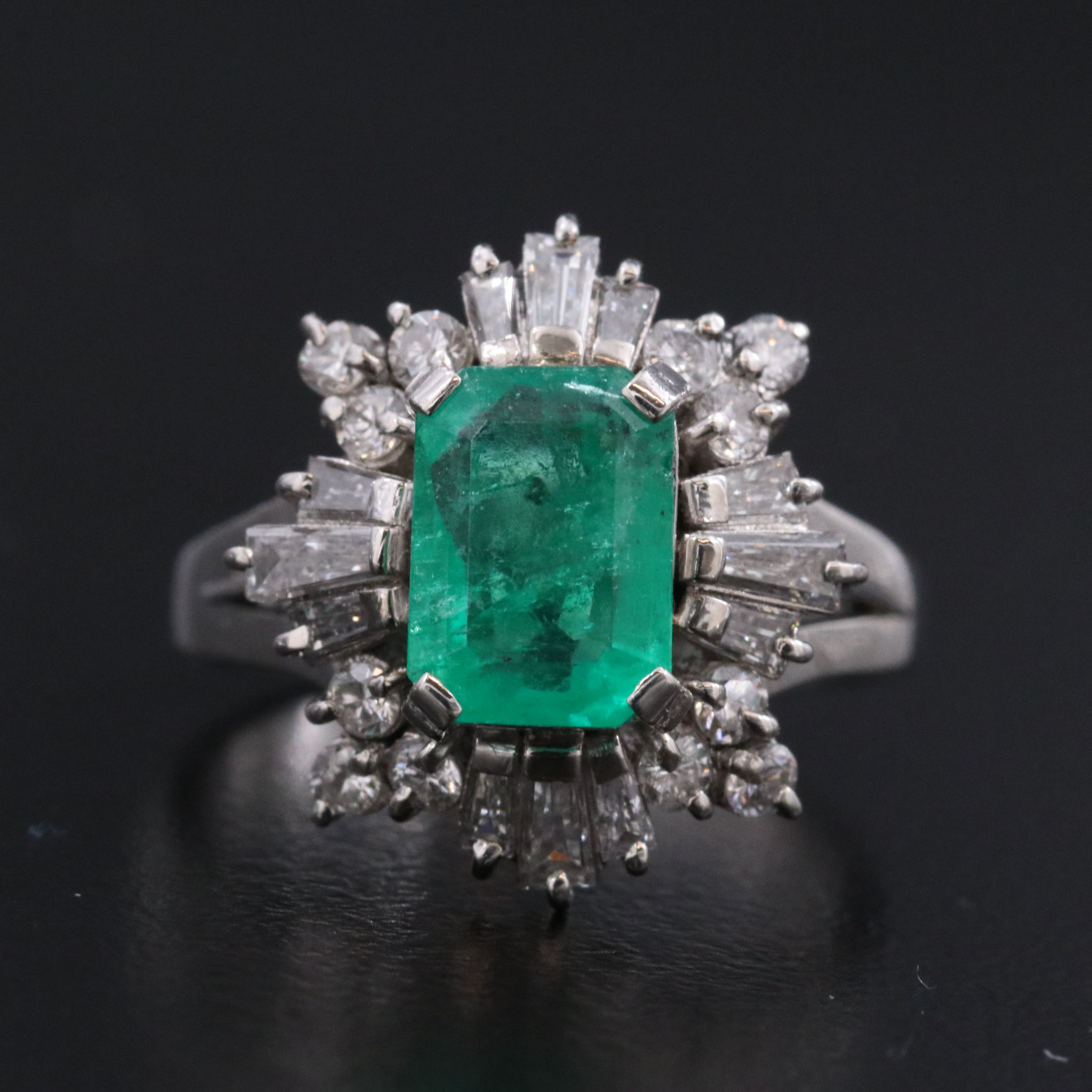 Platinum 1.44 CT Colombian Emerald and Diamond Ring with GIA Report