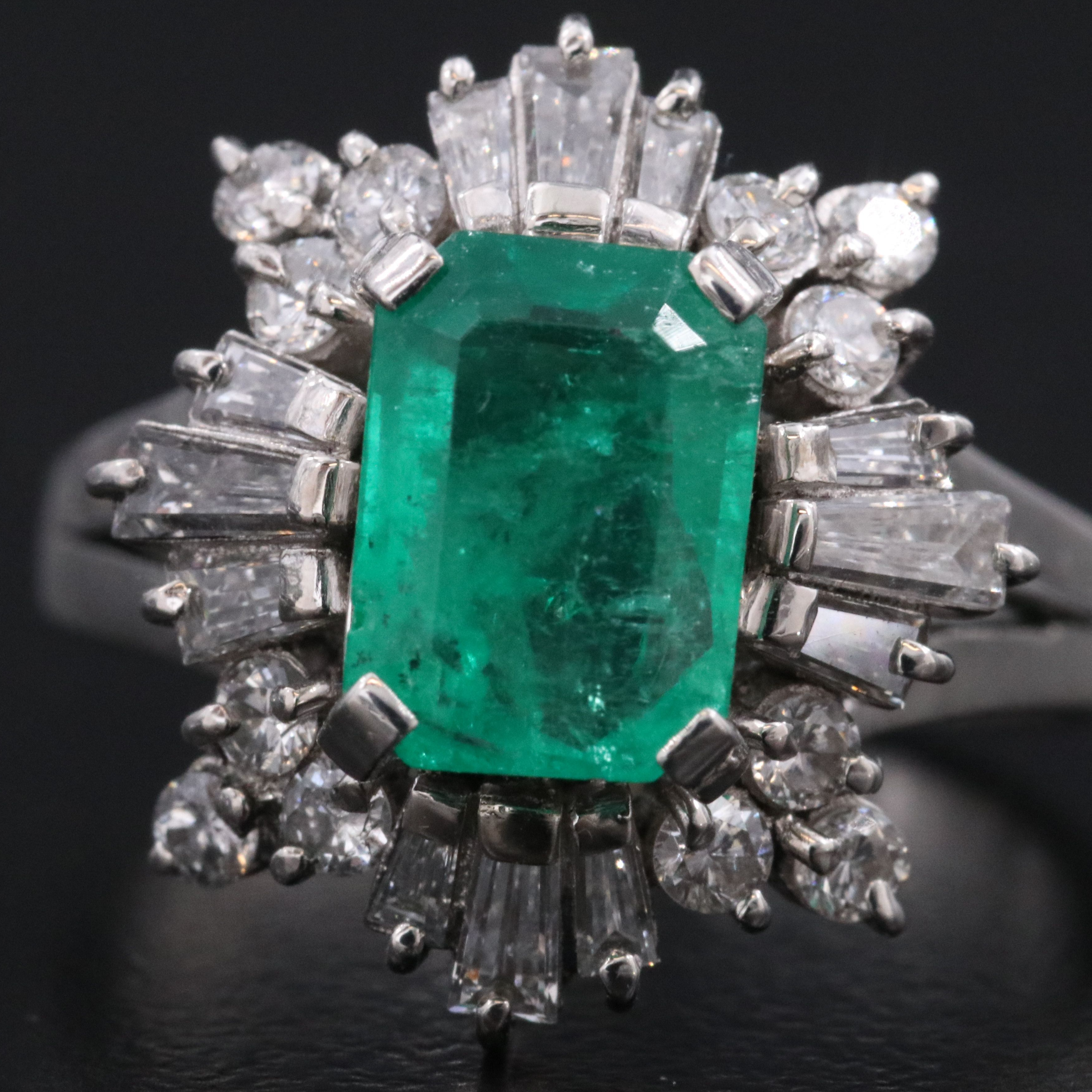 Platinum 1.44 CT Colombian Emerald and Diamond Ring with GIA Report