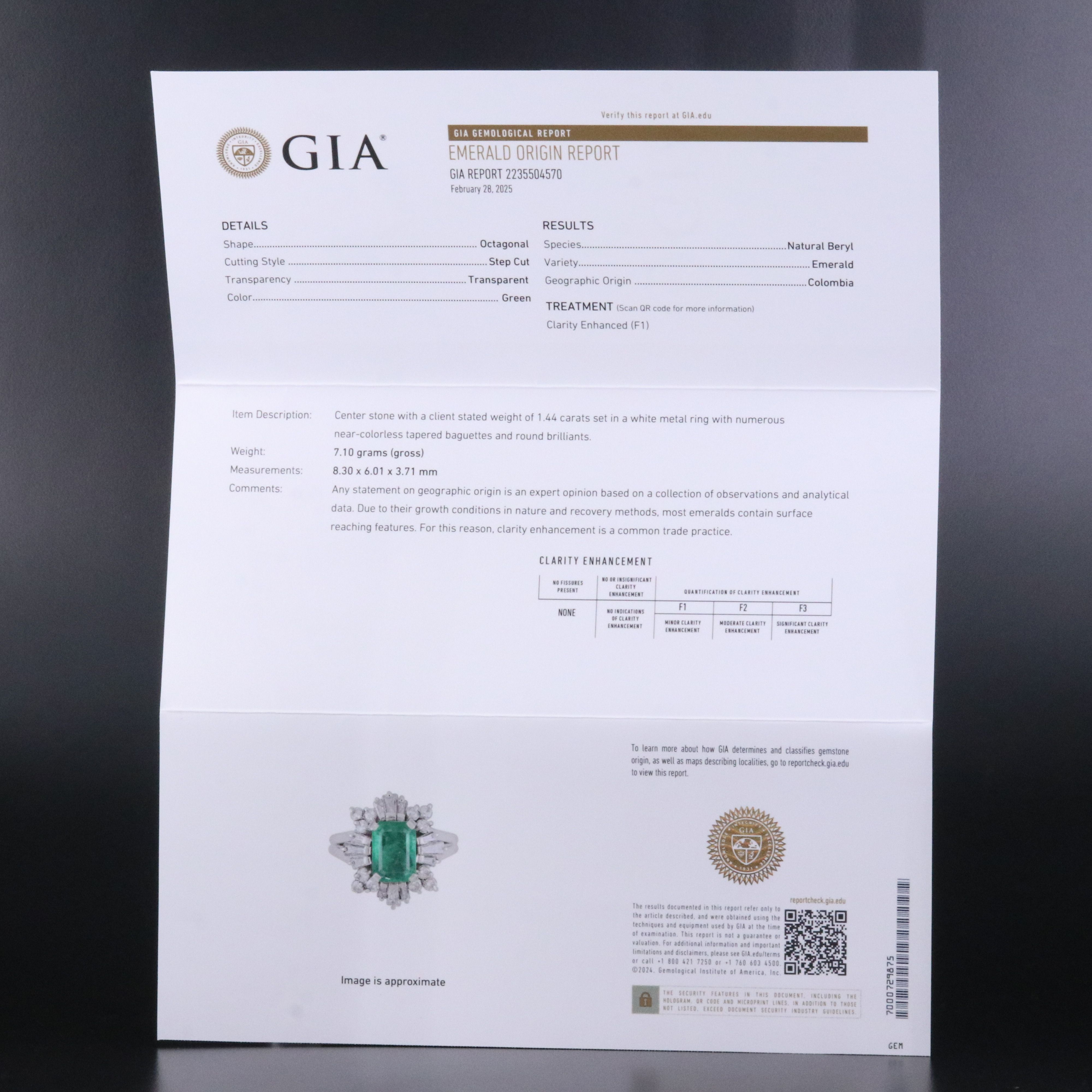 Platinum 1.44 CT Colombian Emerald and Diamond Ring with GIA Report