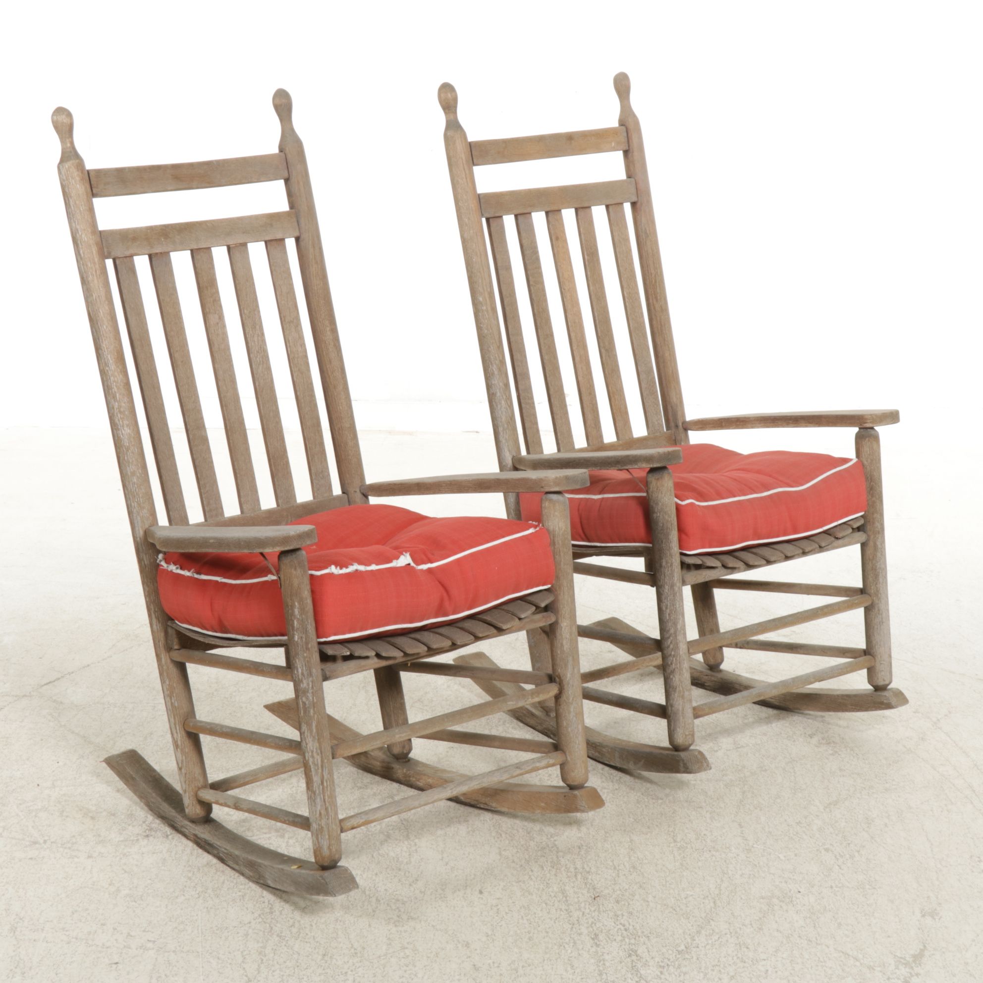 Pair of Wood Slat-Back Patio Rocking Chairs
