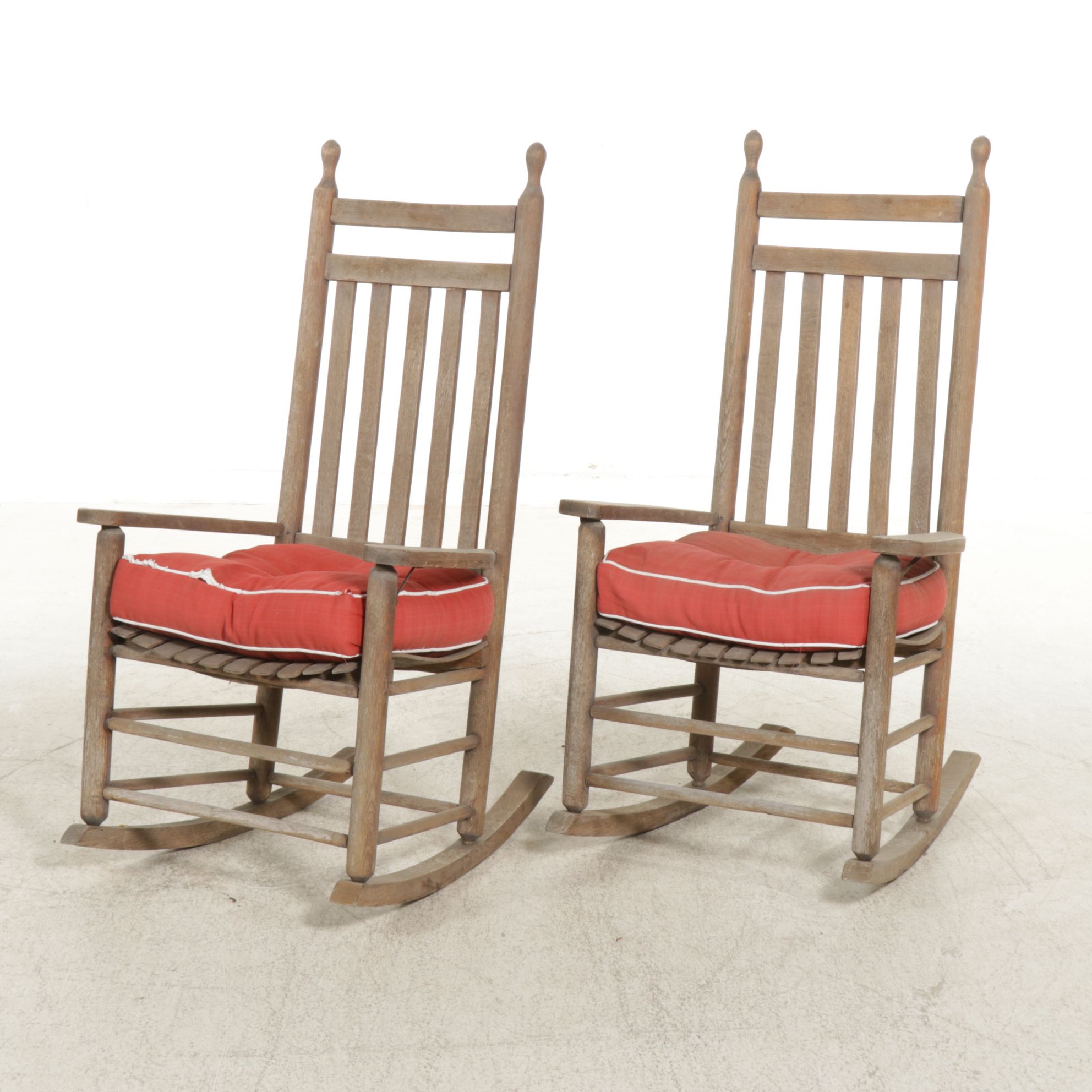 Pair of Wood Slat-Back Patio Rocking Chairs