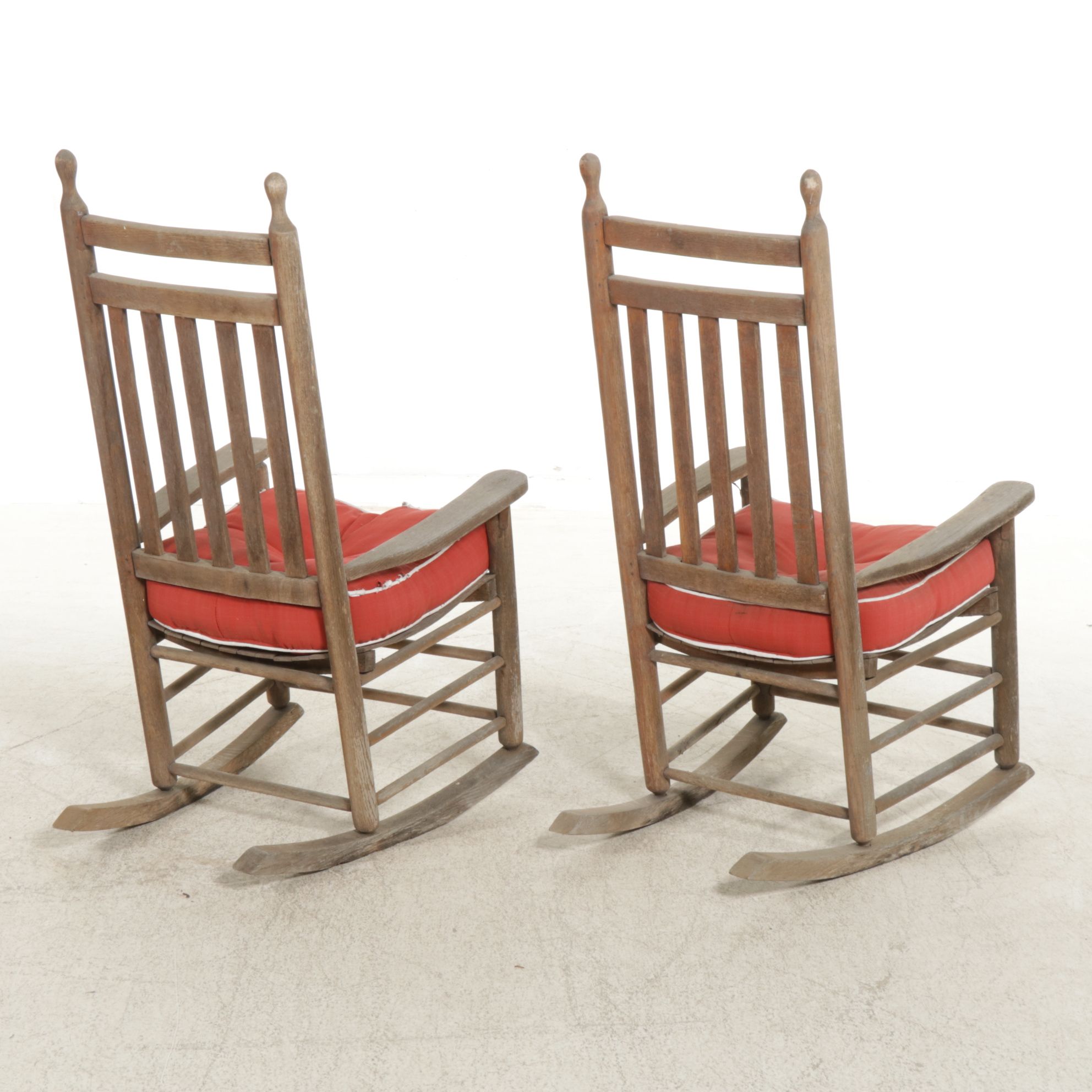 Pair of Wood Slat-Back Patio Rocking Chairs