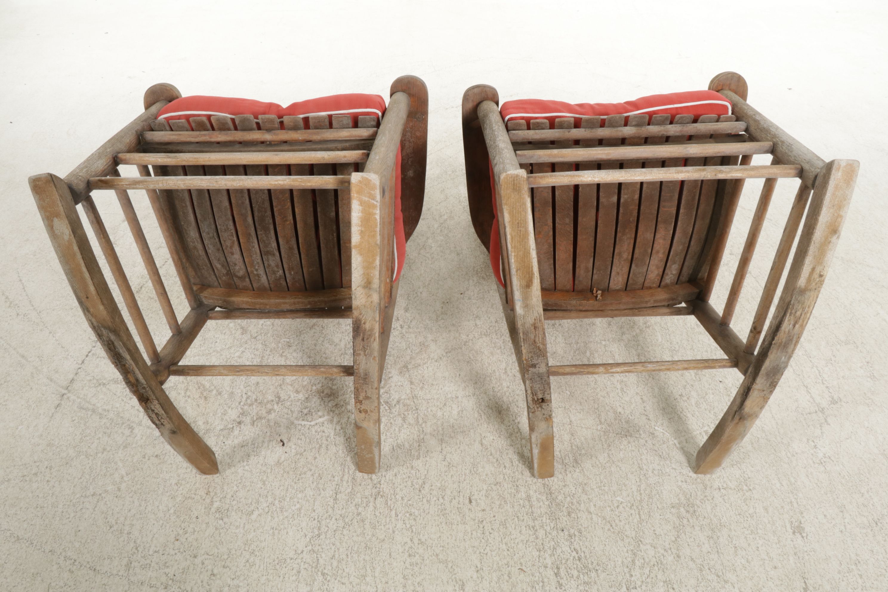 Pair of Wood Slat-Back Patio Rocking Chairs