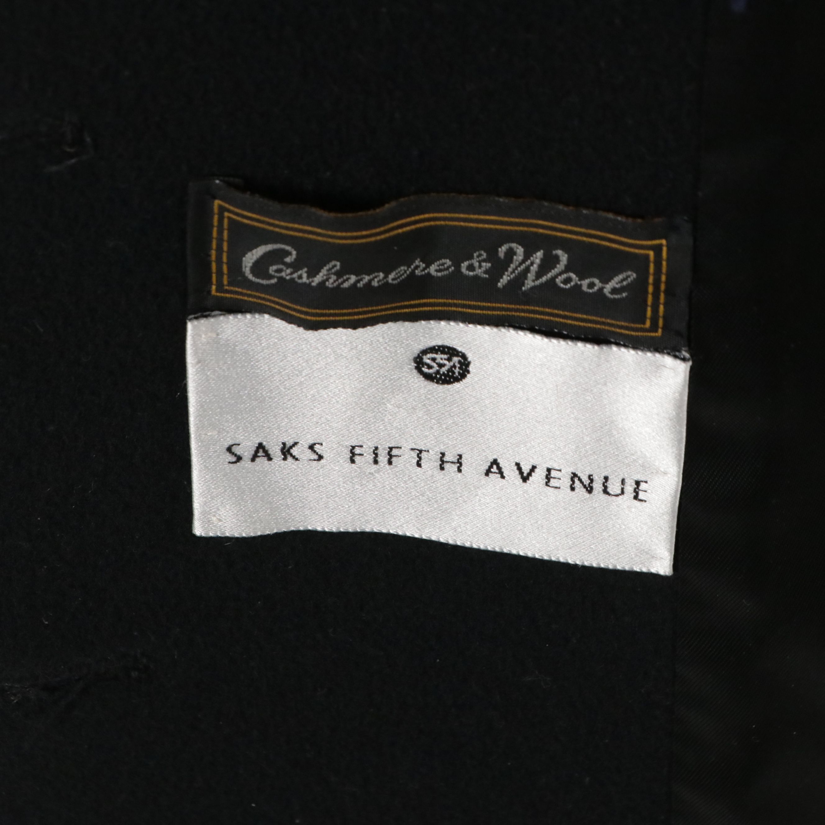 Fairbrooke for Saks Fifth Avenue Double Breasted Coat in Black Wool & Cashmere