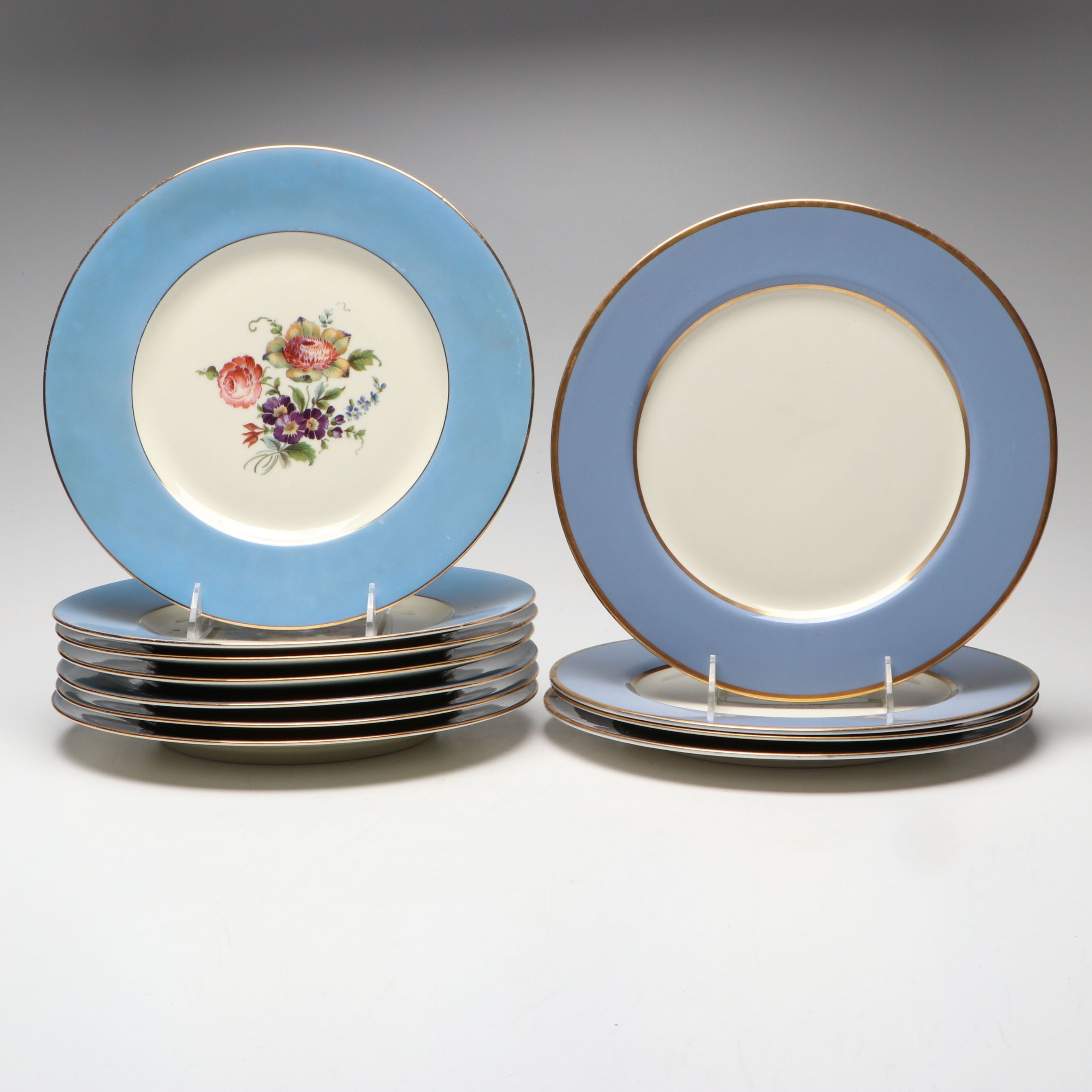 Schlaggenwald Floral Porcelain Plates with Flintridge "Sylvan" Gilt China