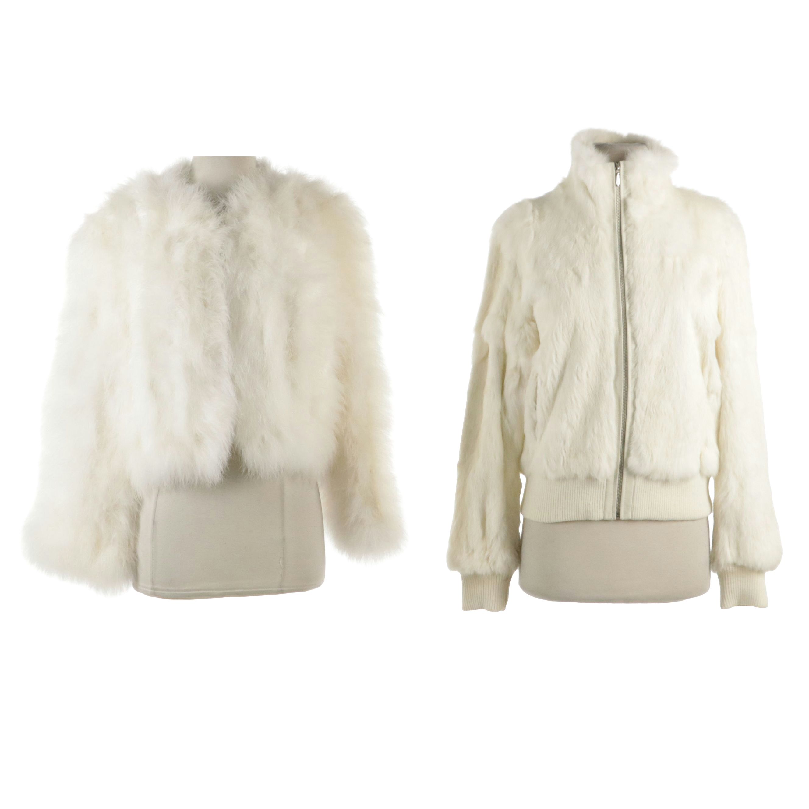 Wilsons Leather Rabbit Fur Jacket and Other Marabou Feather Cropped Jacket