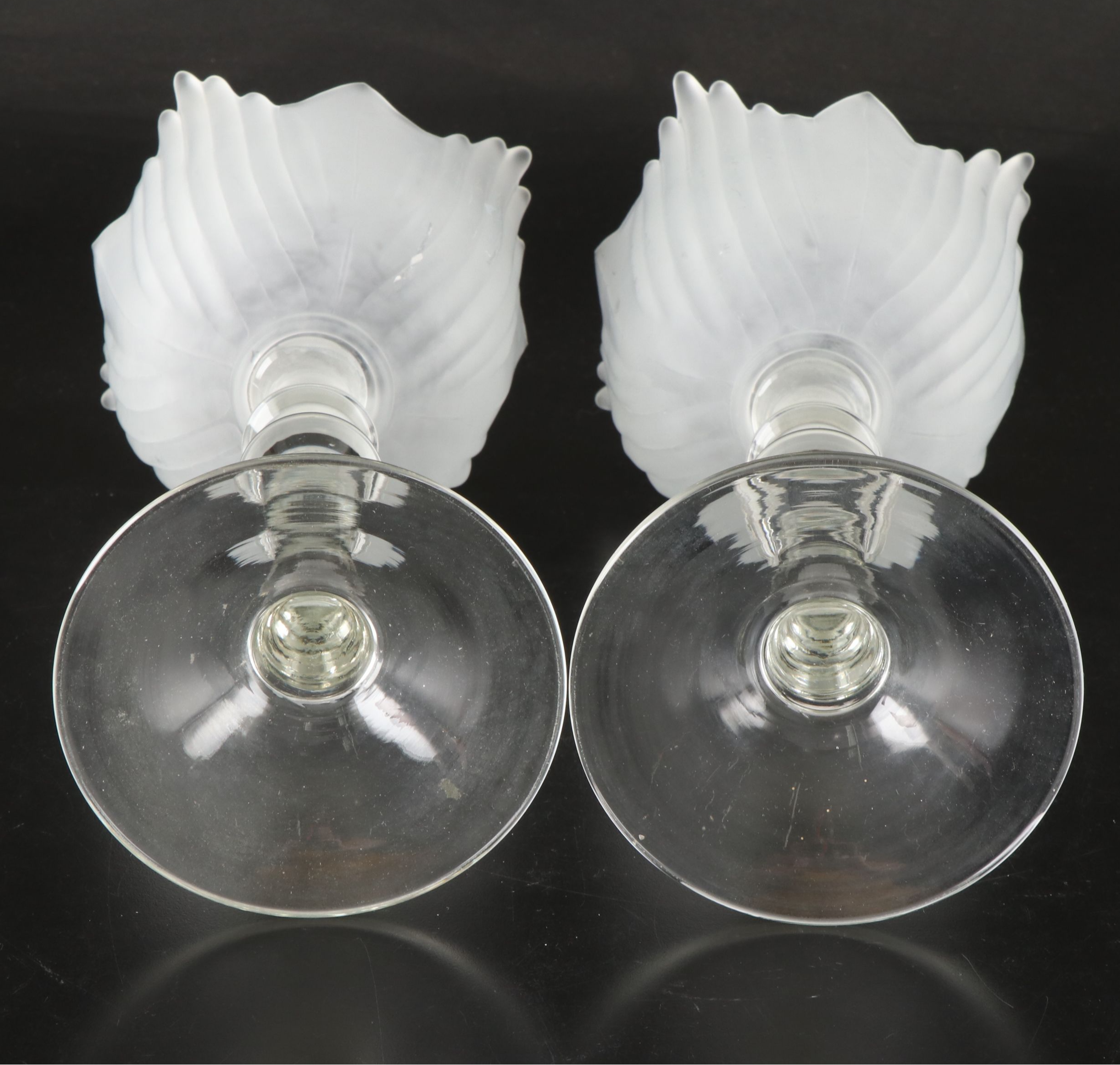 Art Deco Style Frosted Glass Pedestal Candle Holders
