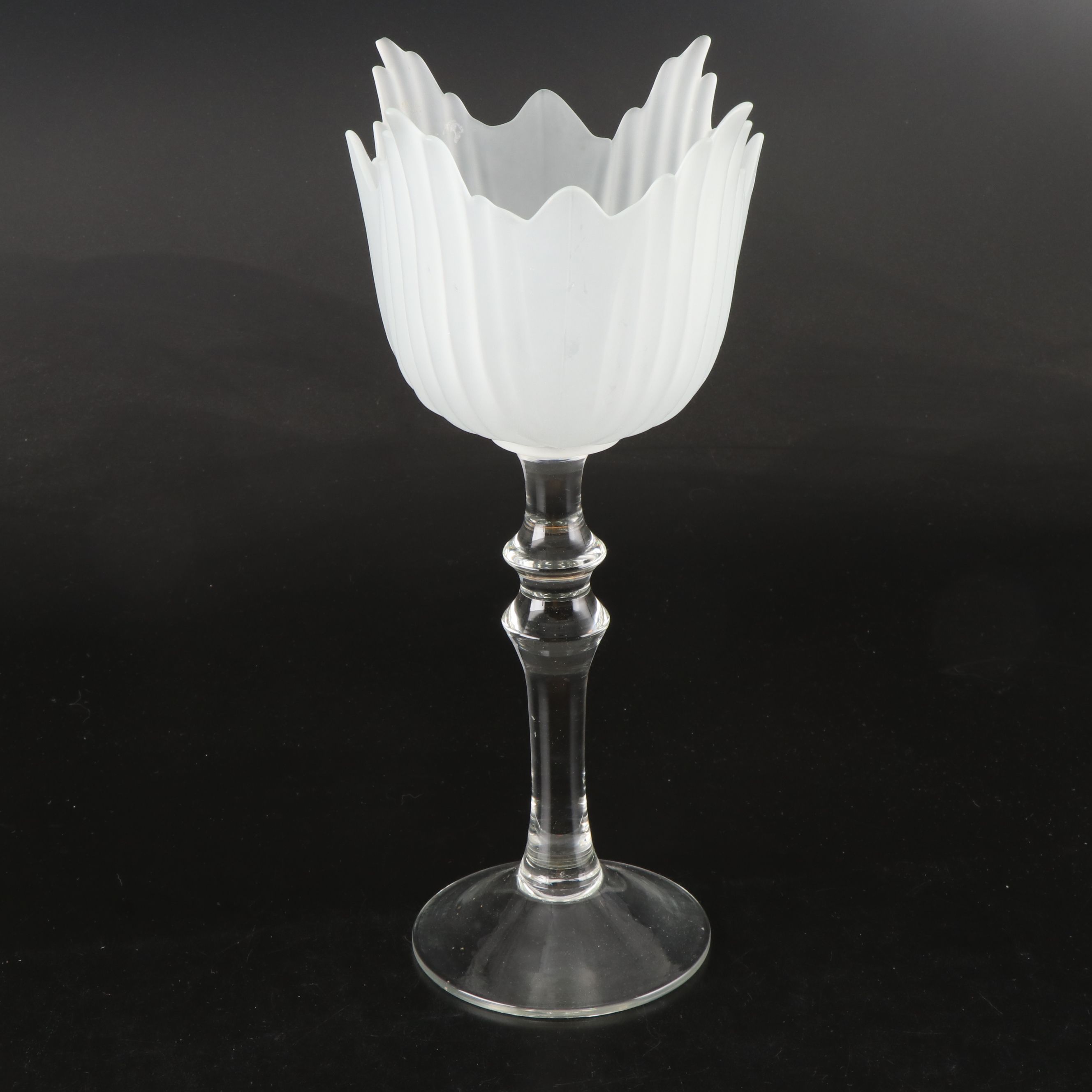 Art Deco Style Frosted Glass Pedestal Candle Holders